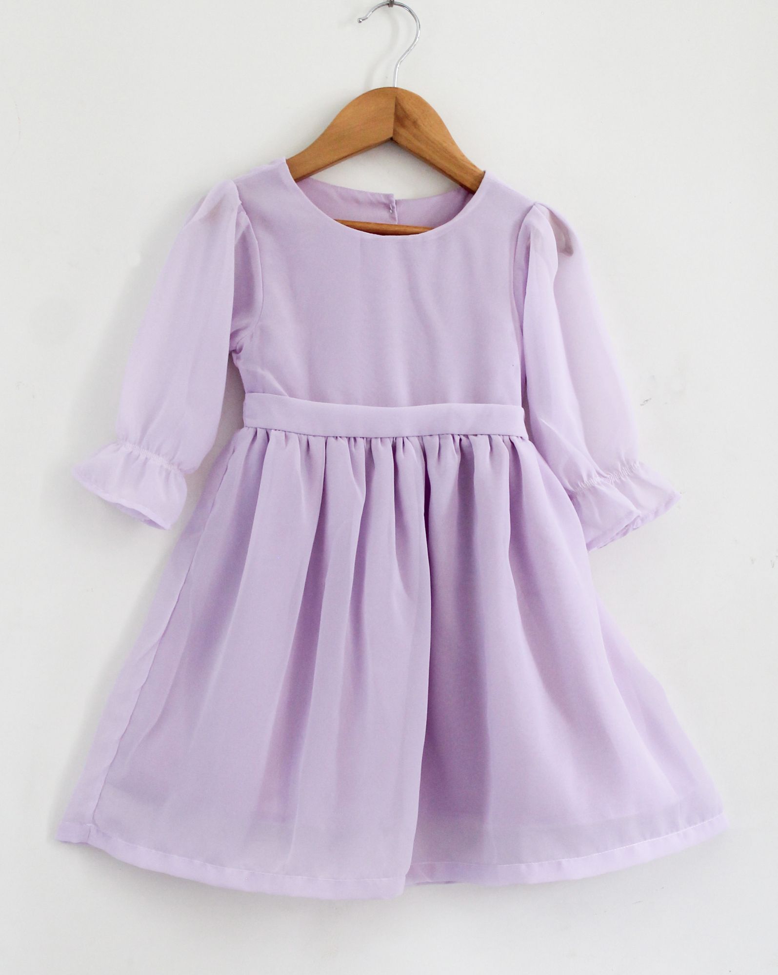 Woonie Three Fourth Sleeves Solid Color Dress - Purple
