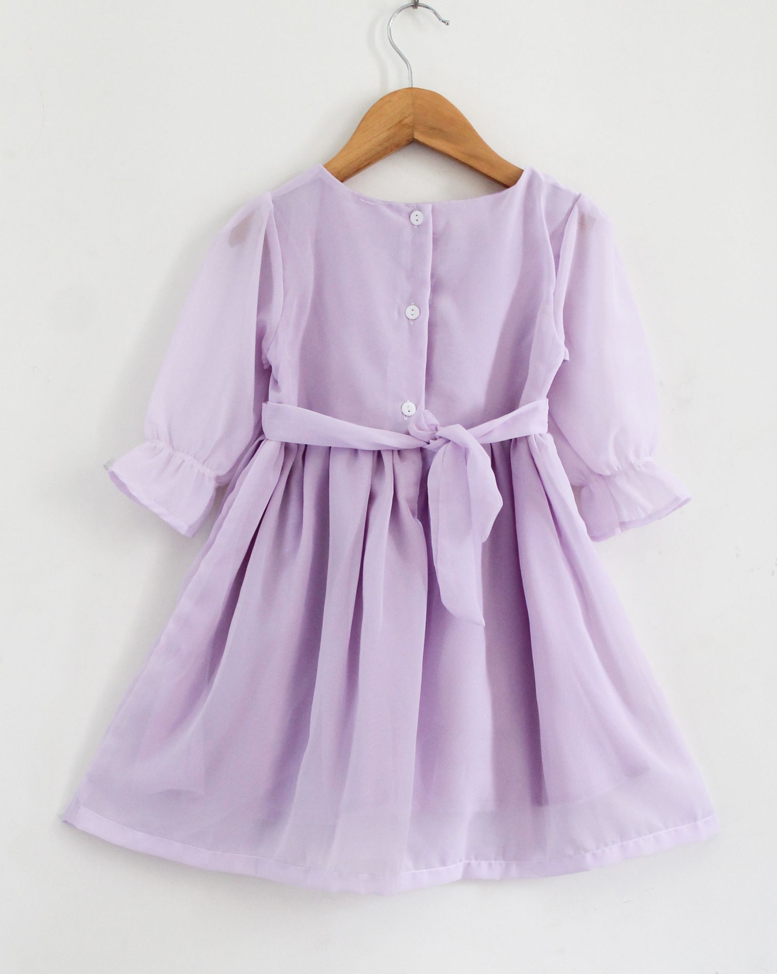 Woonie Three Fourth Sleeves Solid Color Dress - Purple