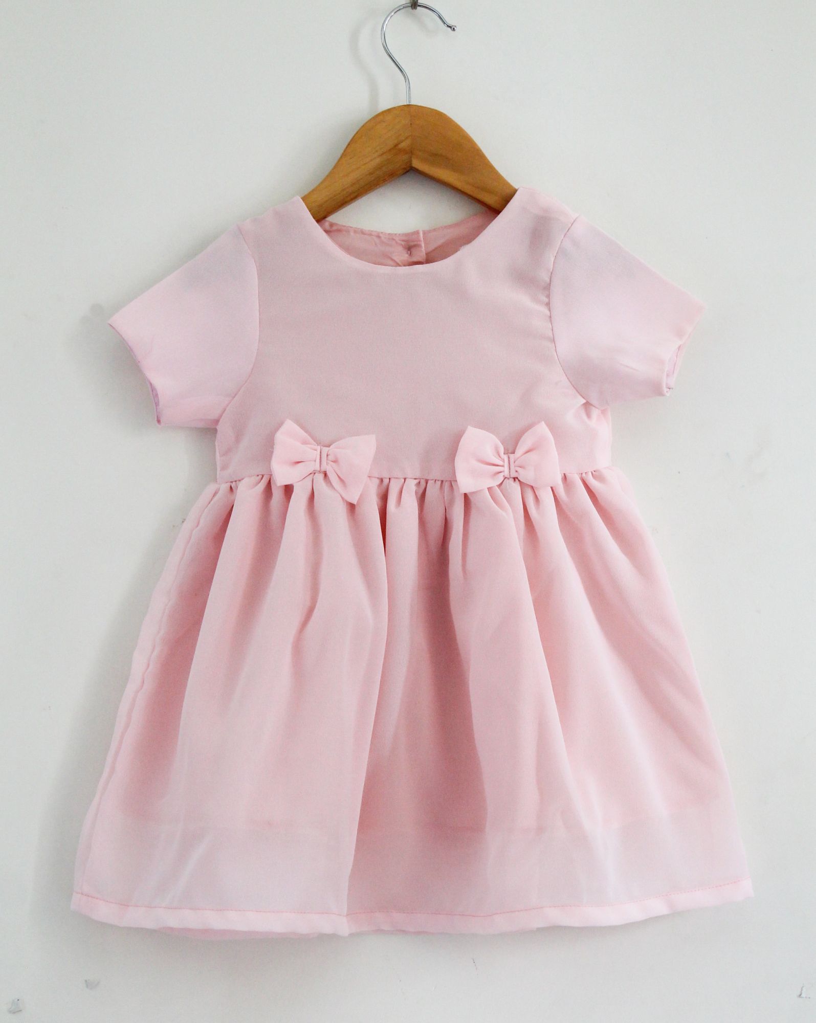 Woonie Cap Sleeves Solid Color Dress - Pink