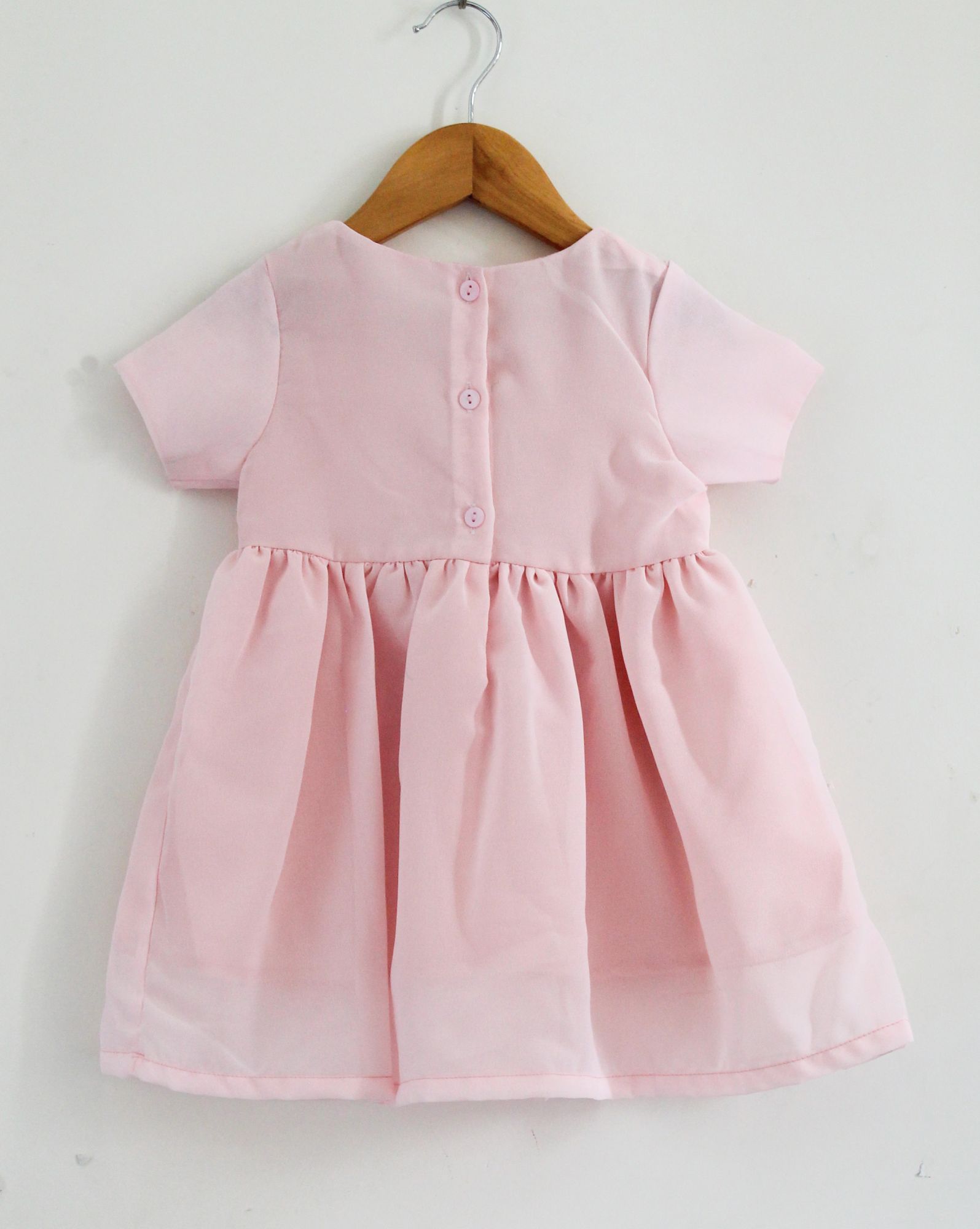 Woonie Cap Sleeves Solid Color Dress - Pink
