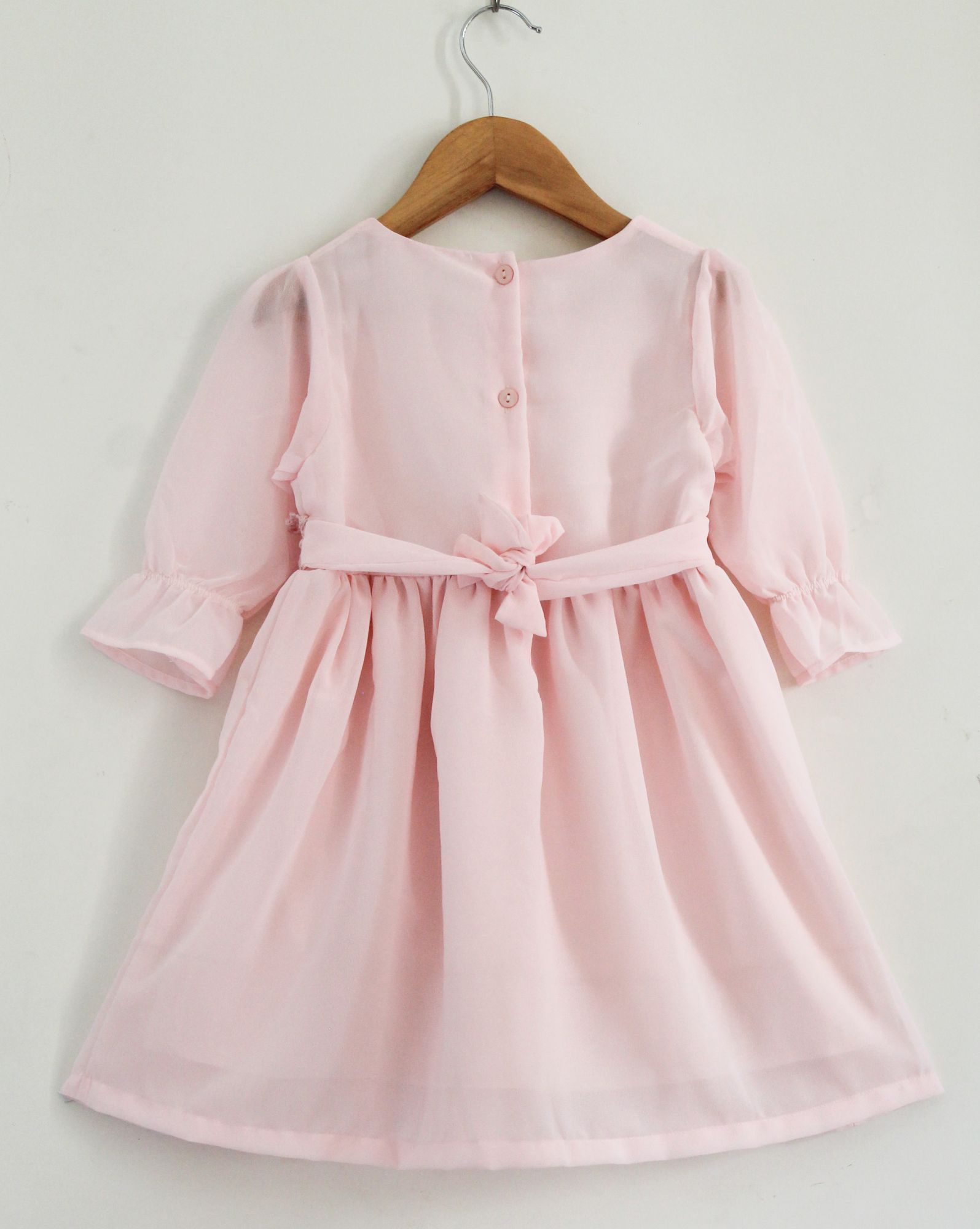 Woonie Three Fourth Sleeves Solid Color Dress - Pink