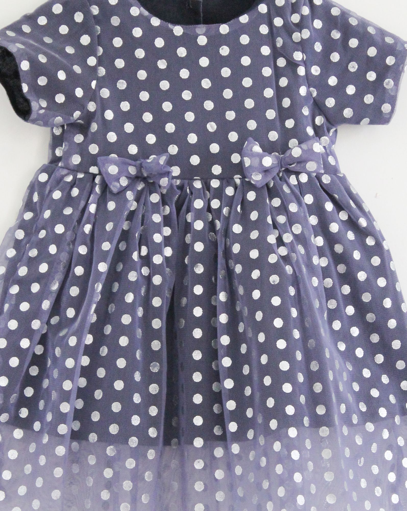 Woonie Half Sleeves Dot Print Fit & Flare Tulle Dress - Blue