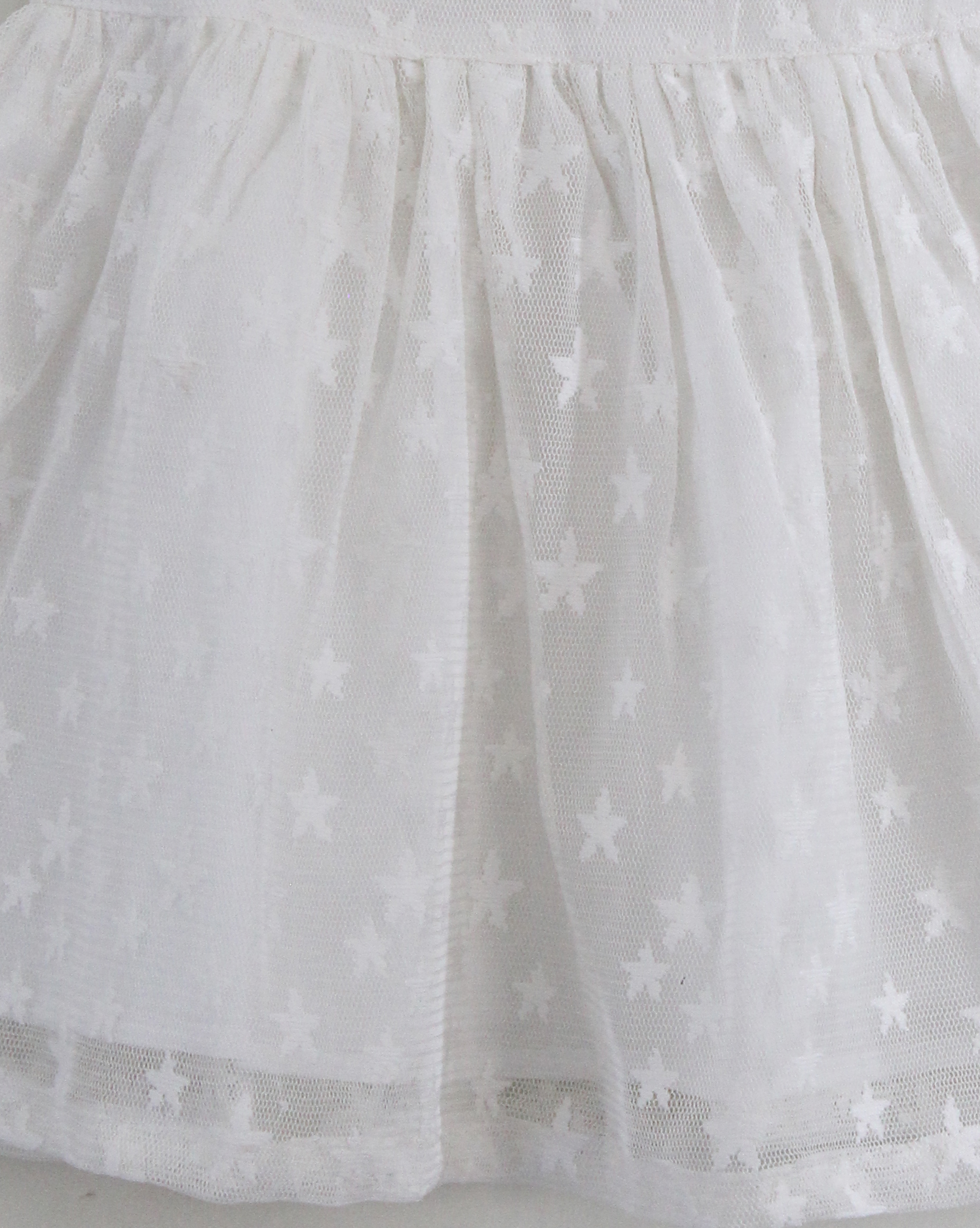 Woonie Cap Sleeves Star Embroidery Dress - White