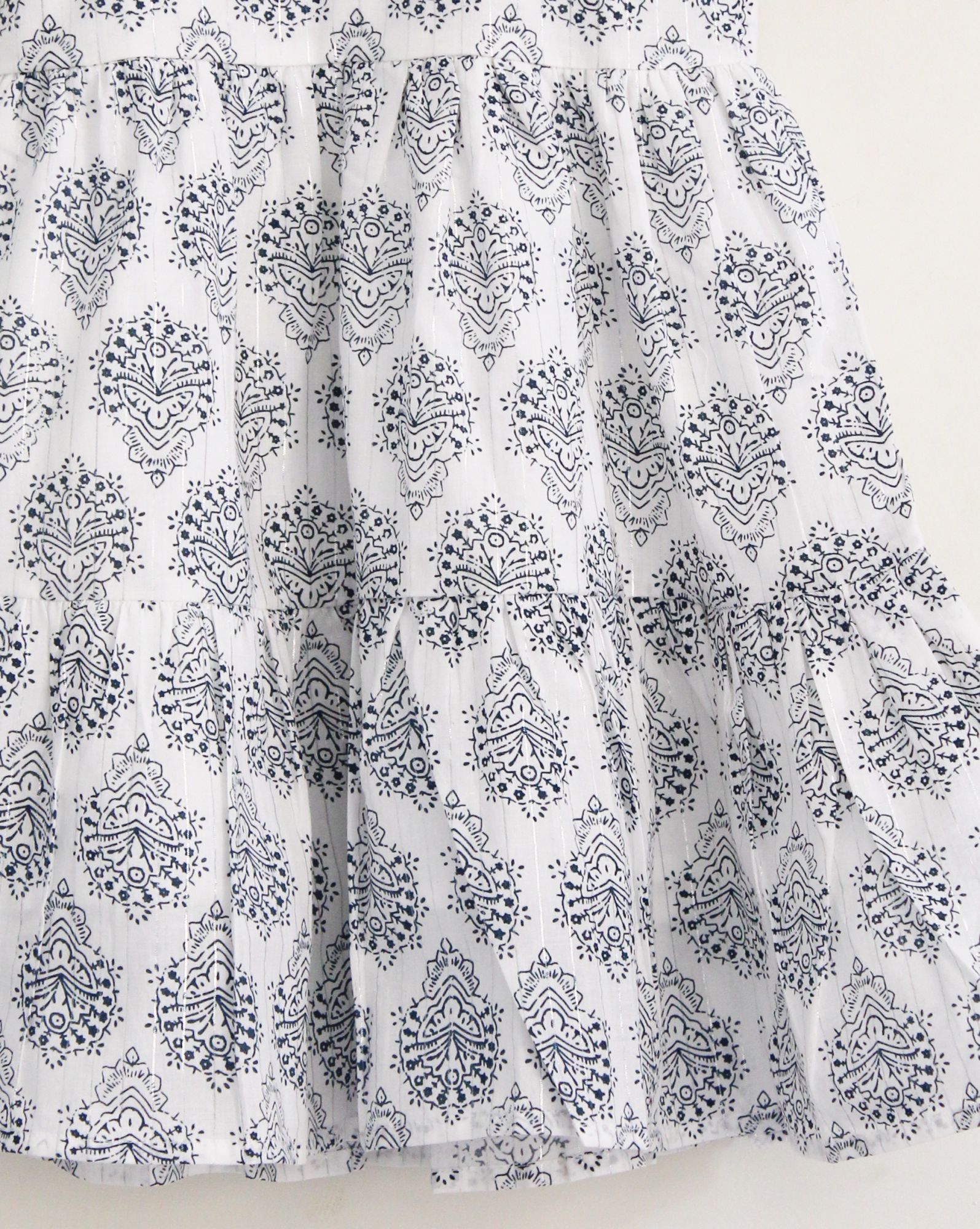 Woonie Cap Sleeves Floral Block Print Dress - White