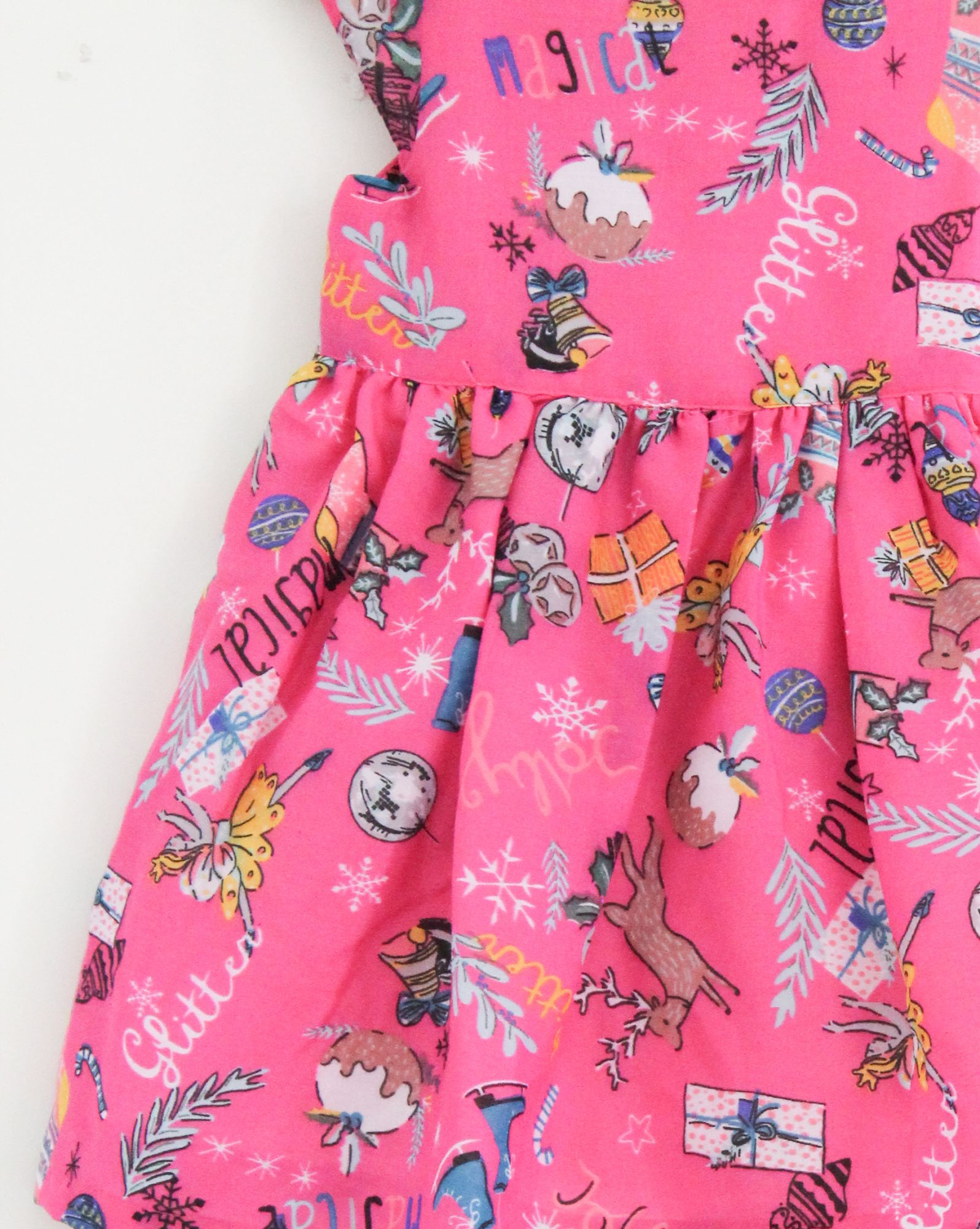 Woonie Cap Sleeves Fairy Print Dress - Pink