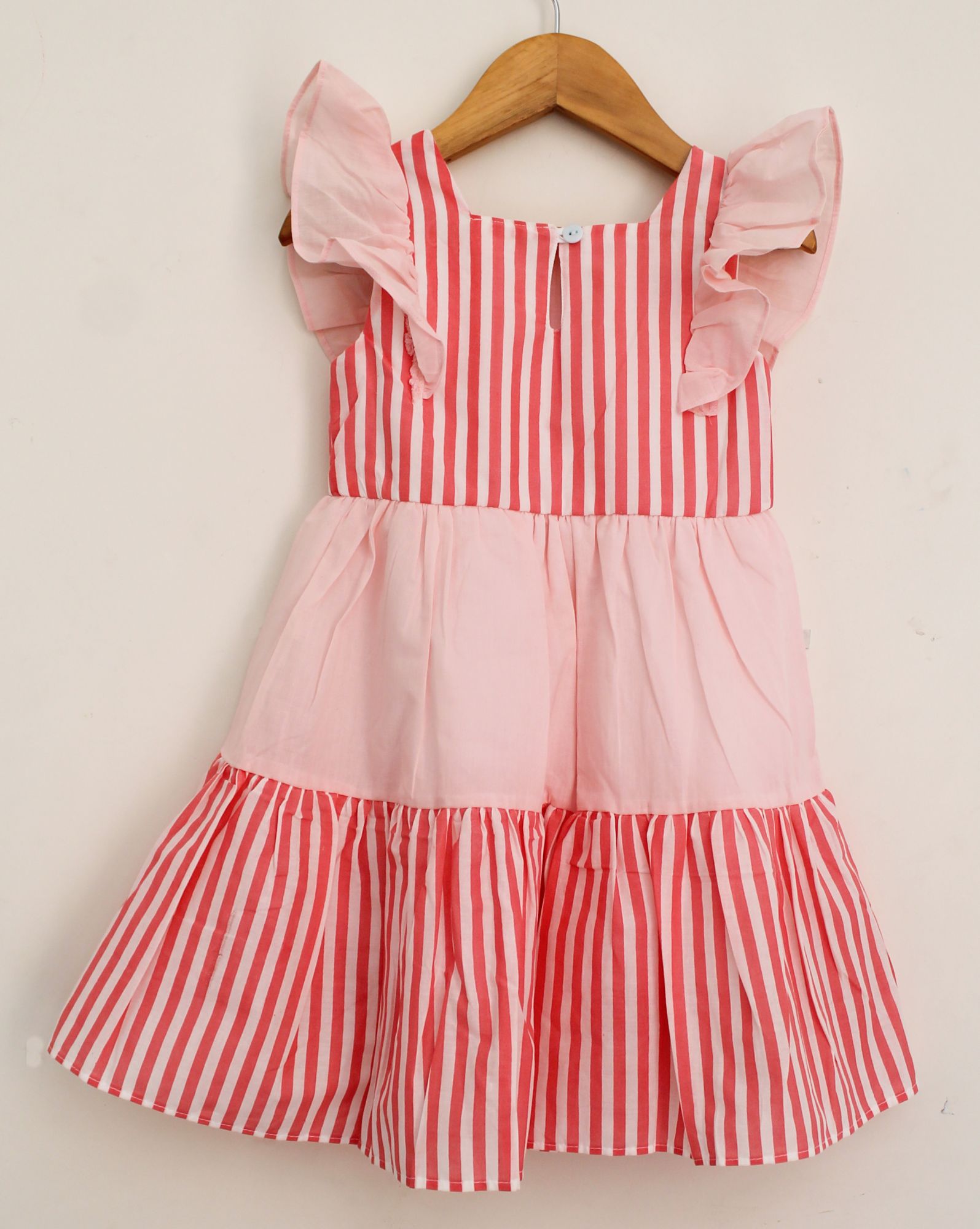 Woonie Cap Sleeves Striped Dress - Peach