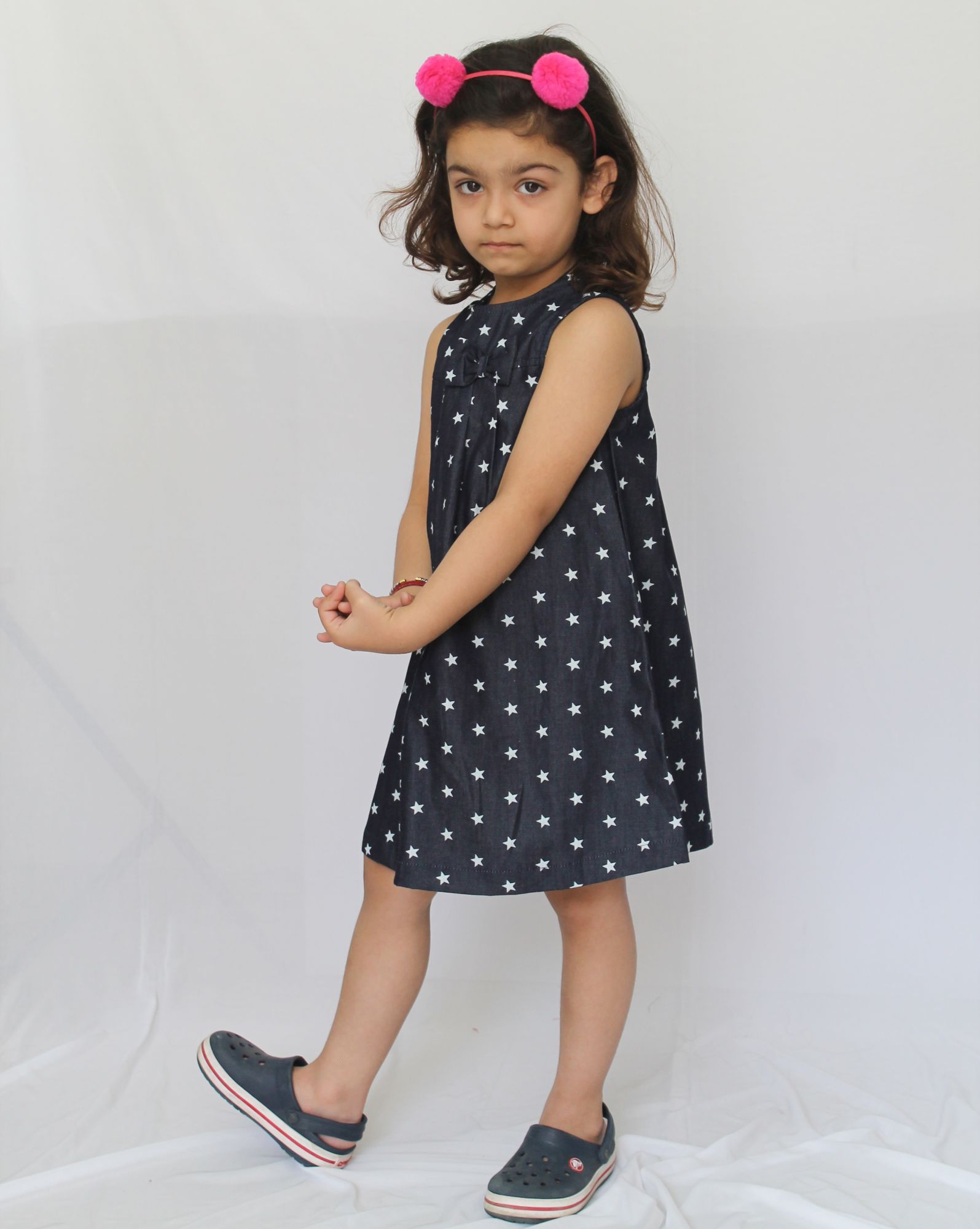 Woonie Sleeveless Star Printed Dress-Blue