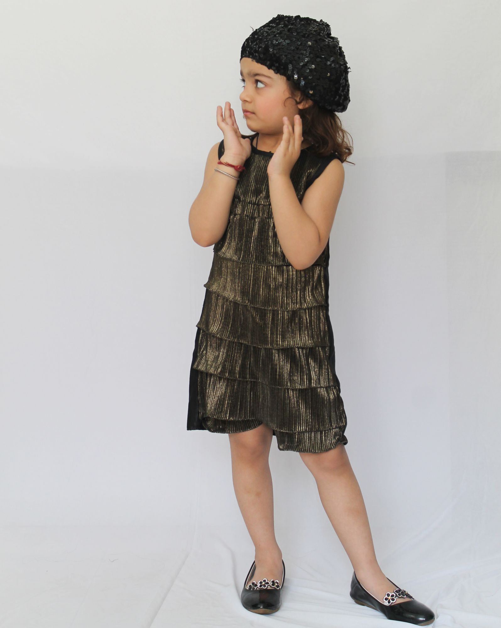 Woonie Sleeveless Self Design Dress - Black