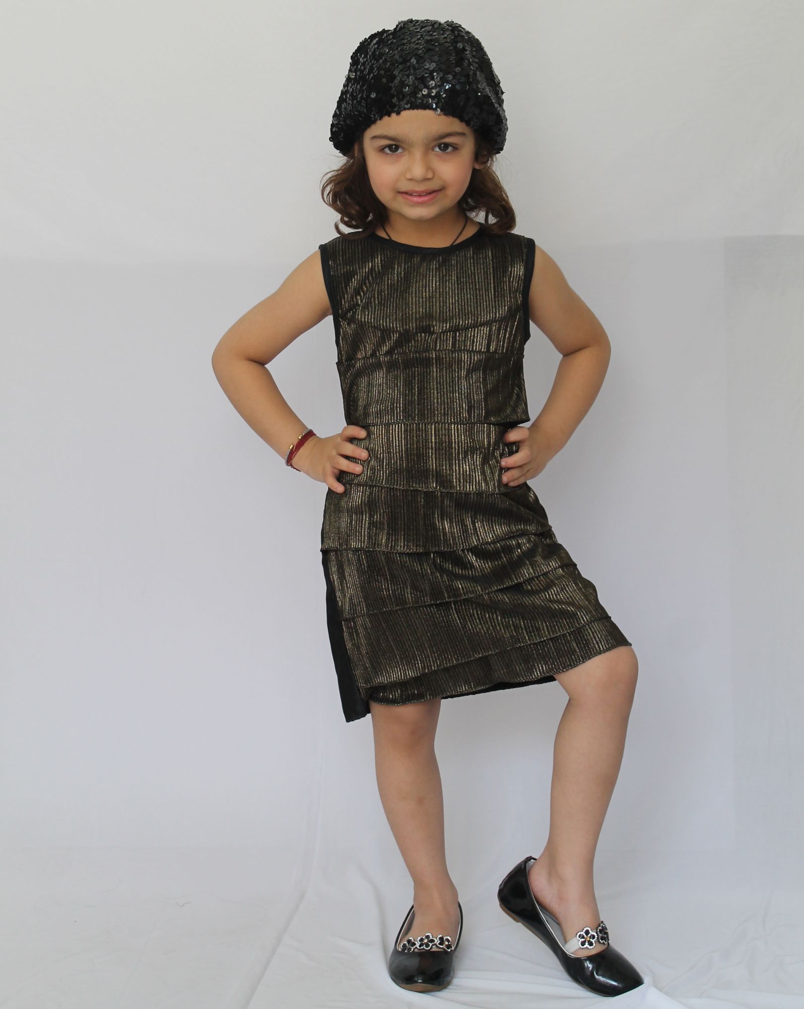 Woonie Sleeveless Self Design Dress - Black
