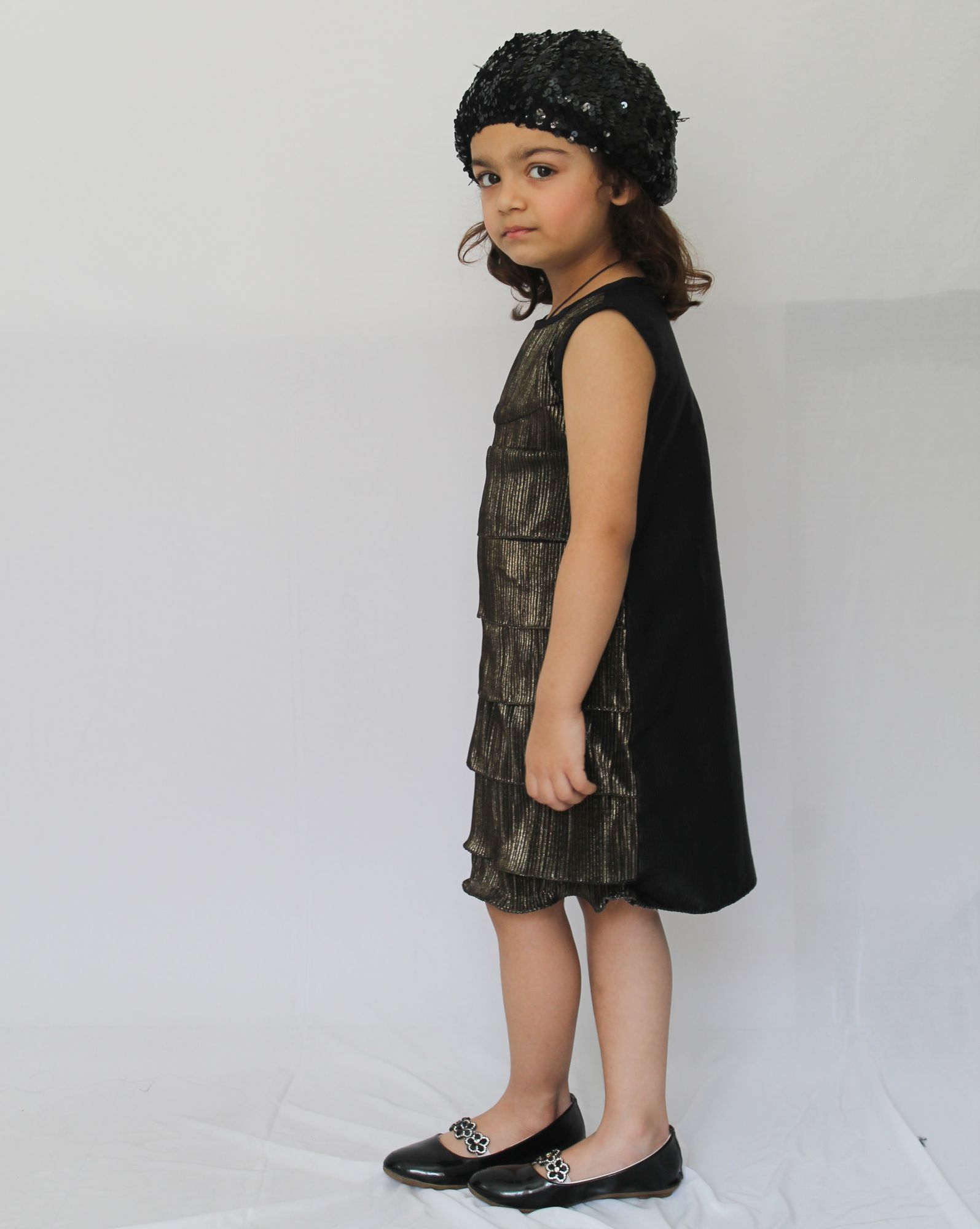 Woonie Sleeveless Self Design Dress - Black