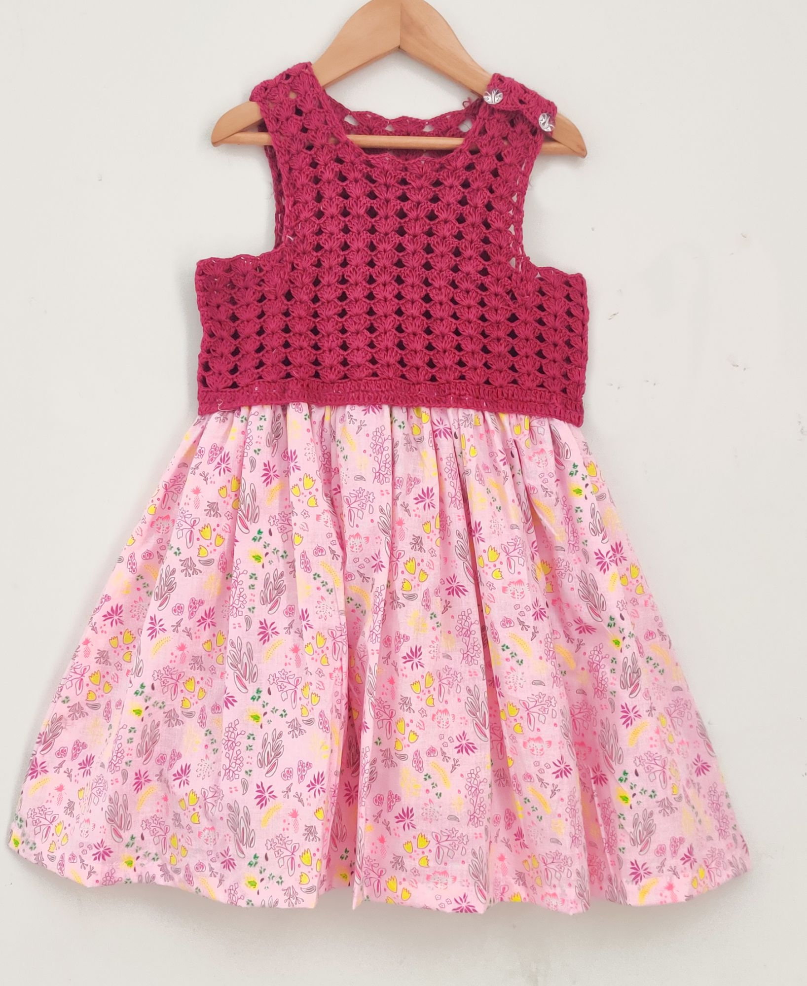 Handmade Crochet Summer Floral Print Frock for Girls