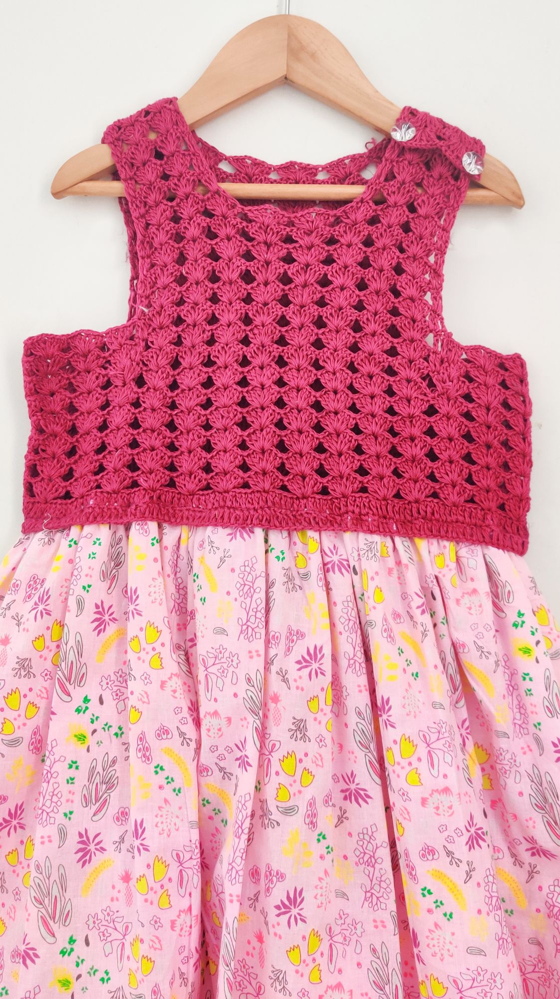 Handmade Crochet Summer Floral Print Frock for Girls