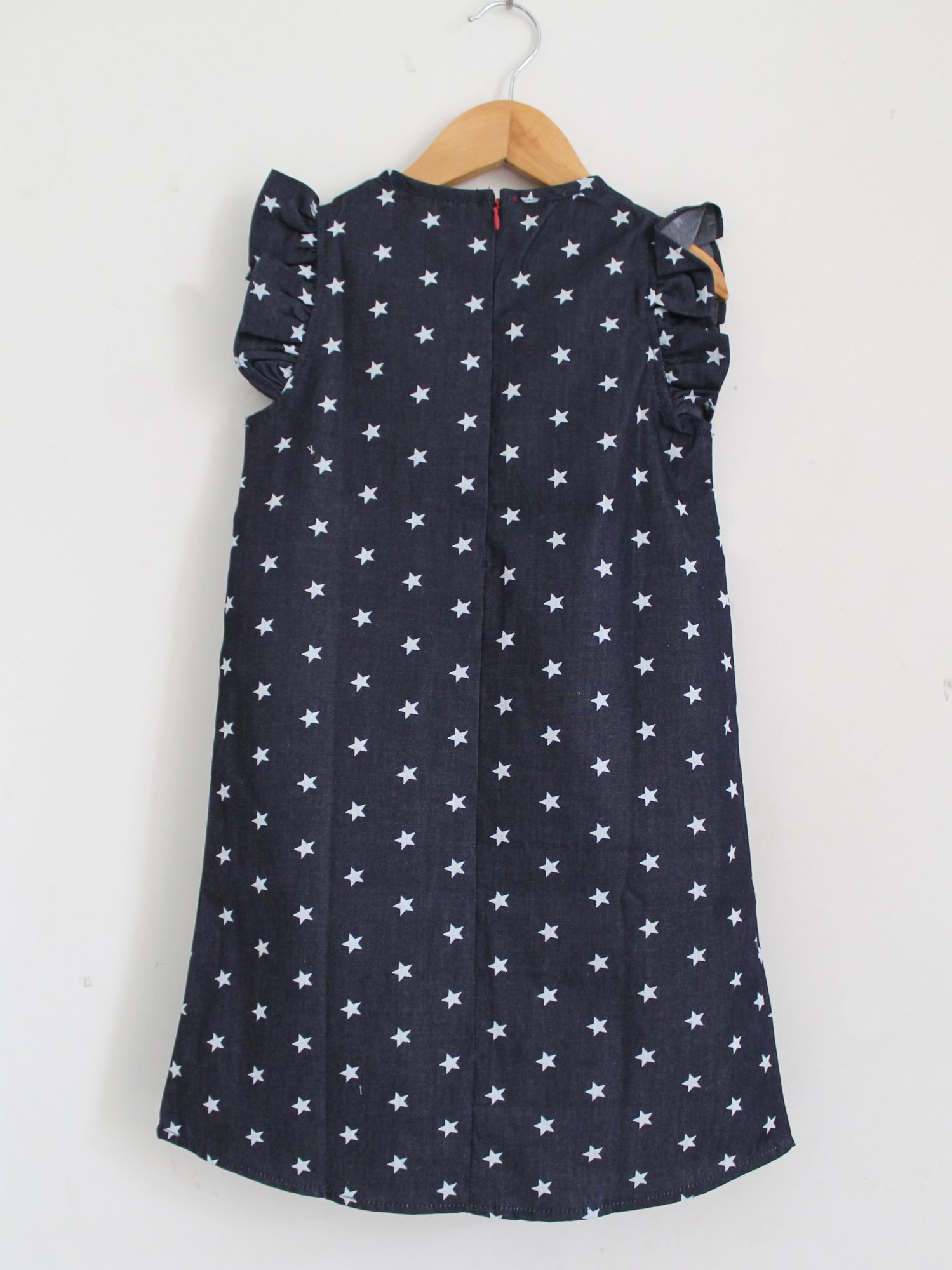 Woonie Cap Sleeves All Over Star Printed Dress With Sling Bag-Navy Blue