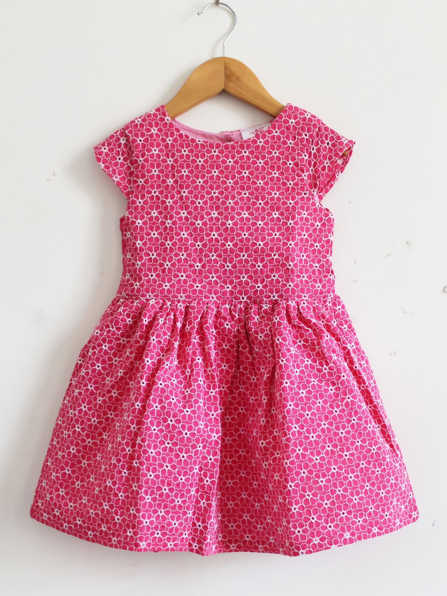 Woonie Short Sleeves Embroided Frock-Pink