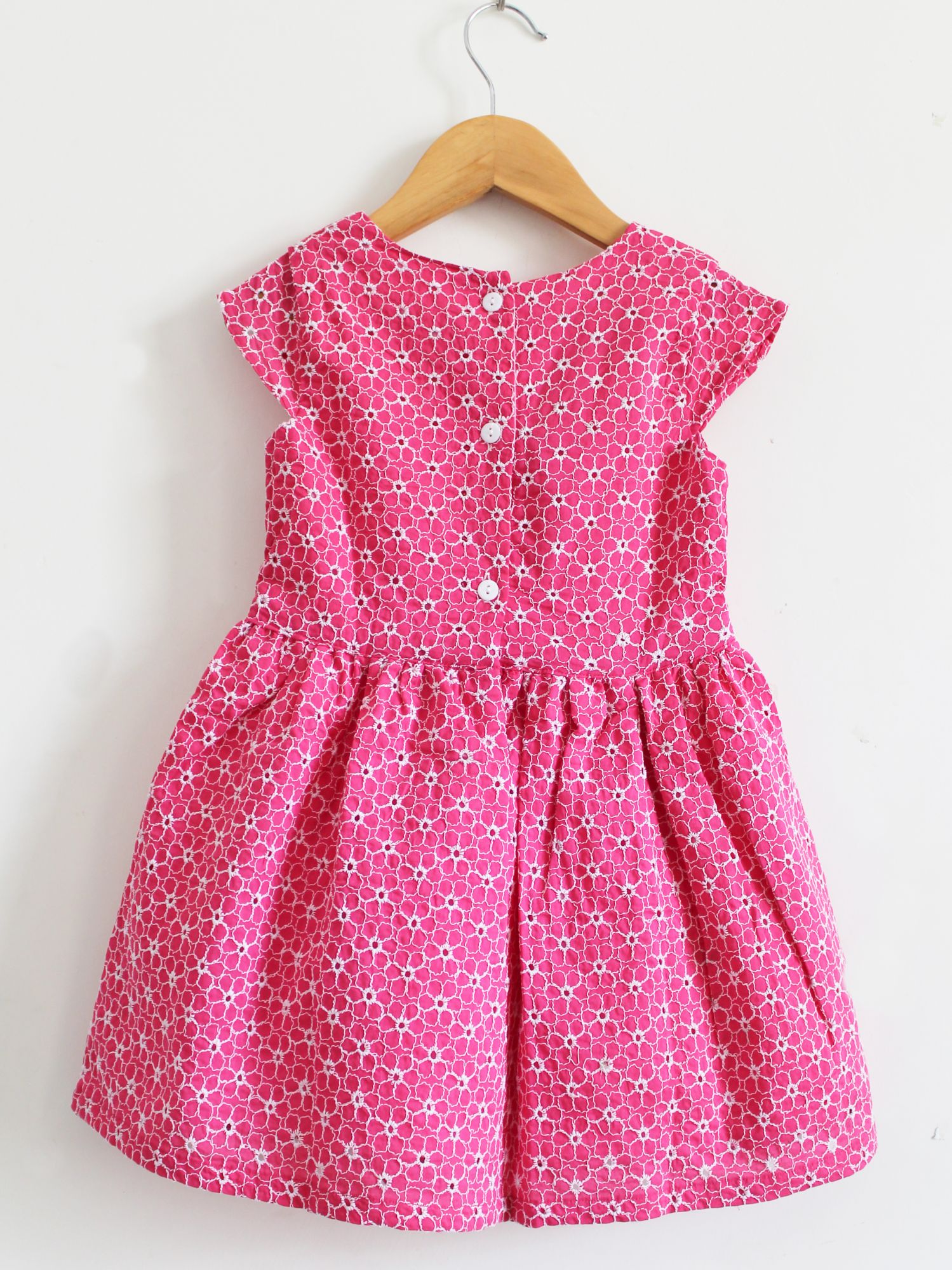 Woonie Short Sleeves Embroided Frock-Pink
