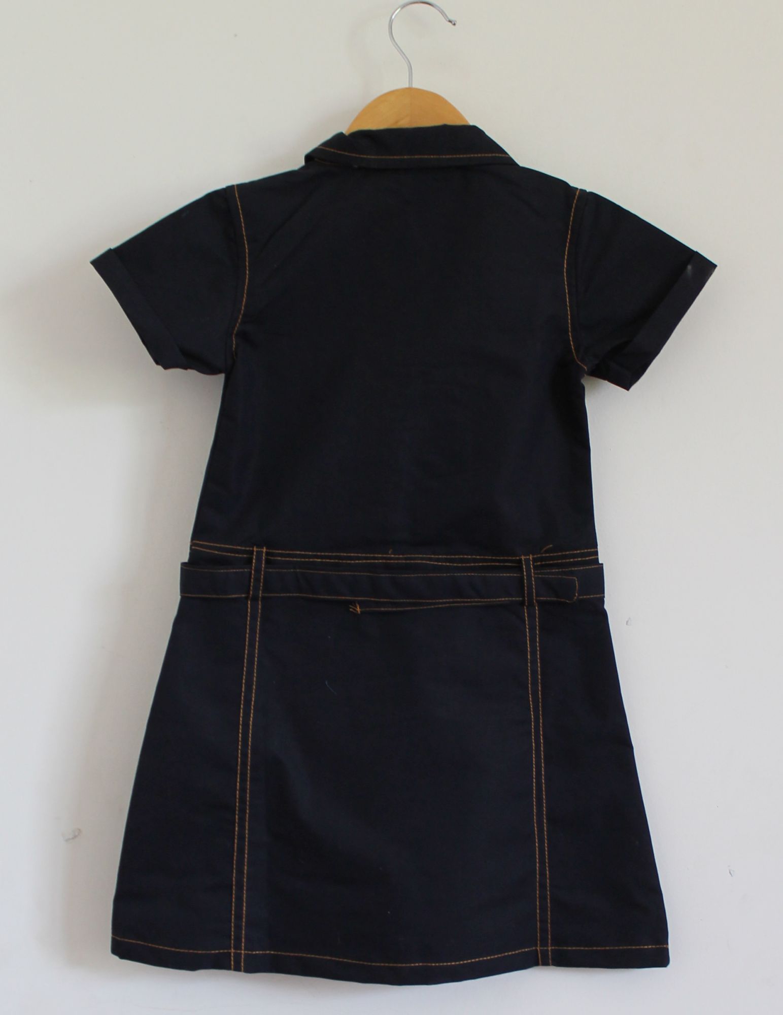 Woonie Half Sleeves Pocket Design Dress With Belt-Black