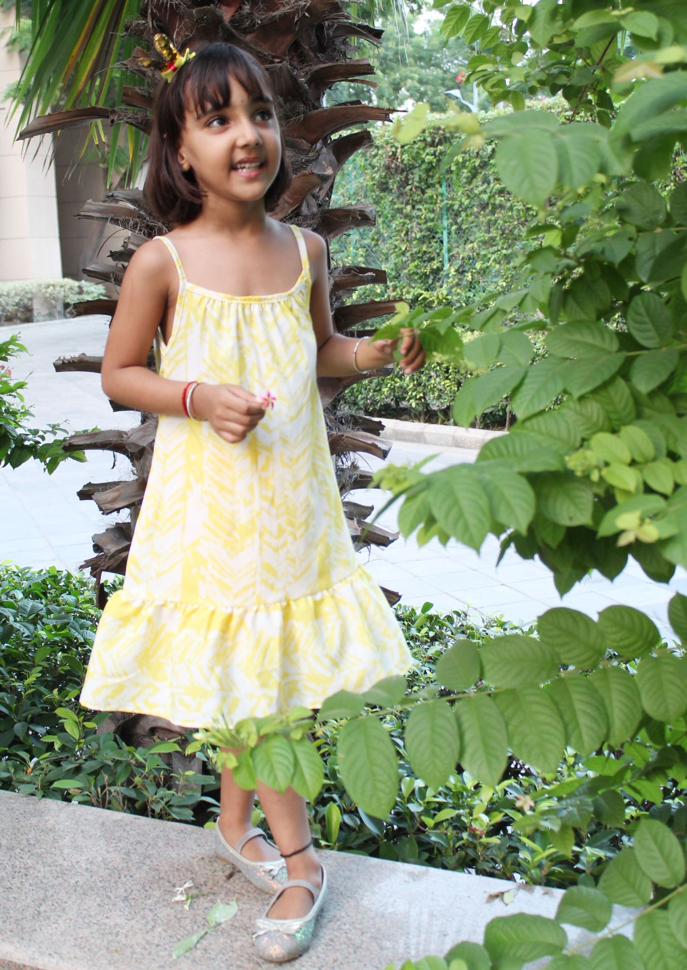 Woonie Sleeveless Floral Flared Frock-Yellow