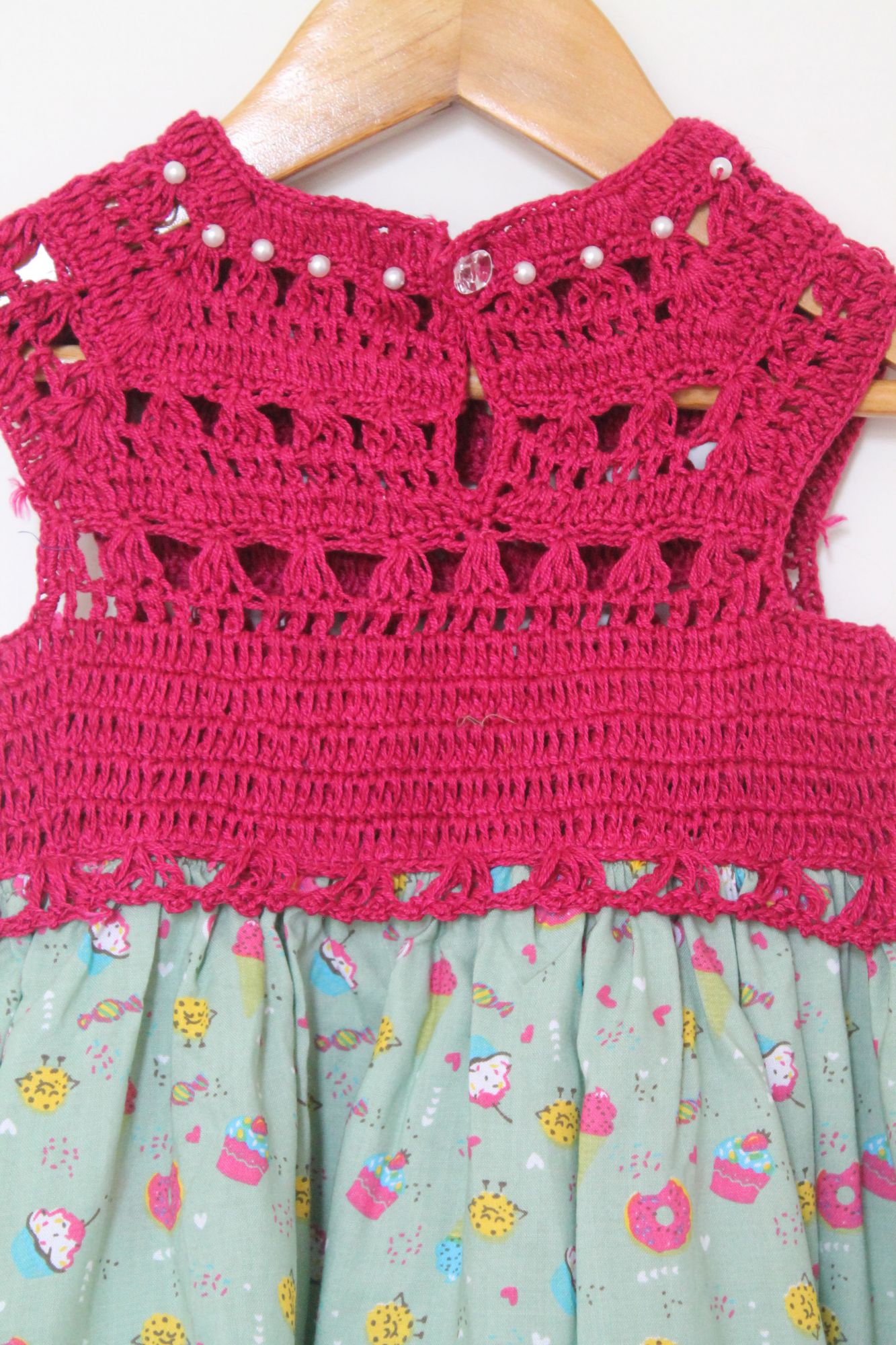 Woonie Sleeveless Crochet Pearl Embellished Printed Summer Dress - Pink