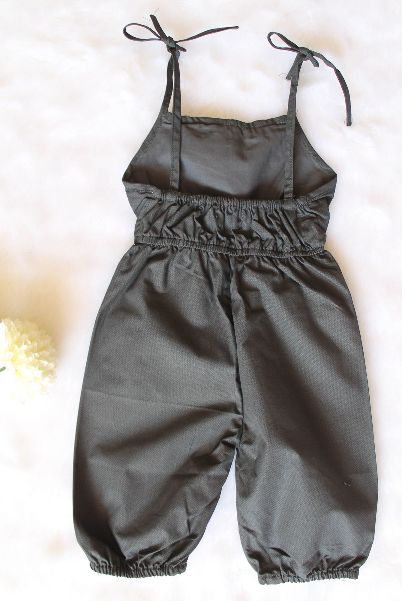Woonie Sleeveless Rose Applique Jumpsuit-Dark Grey