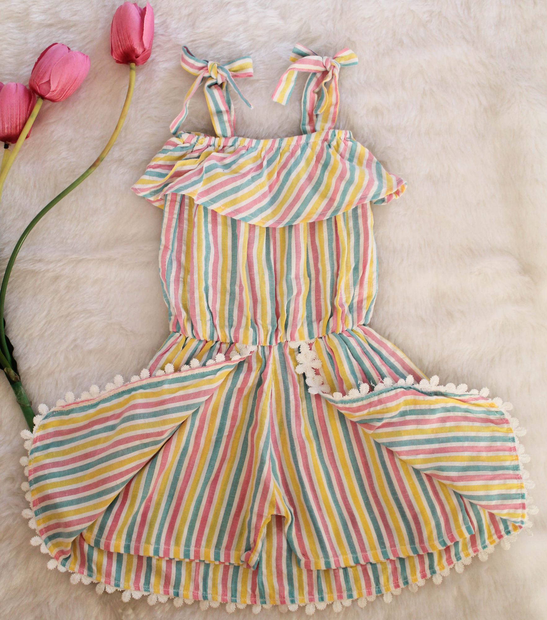Woonie Sleeveless Beautiful Stripped Playsuit-Multicolour