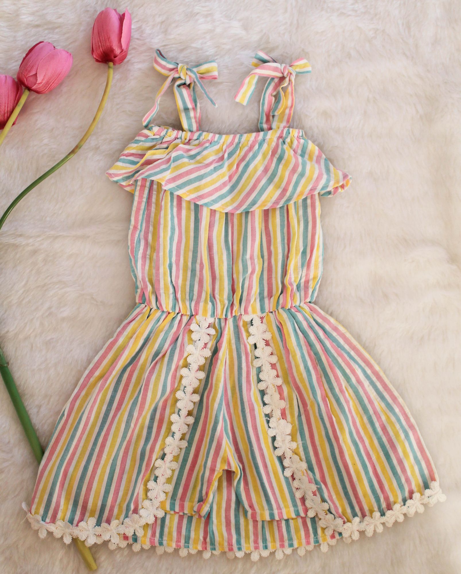 Woonie Sleeveless Beautiful Stripped Playsuit-Multicolour