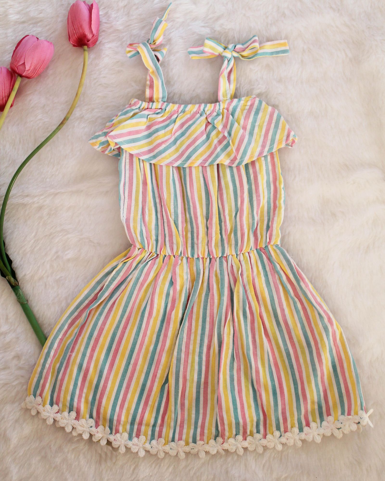 Woonie Sleeveless Beautiful Stripped Playsuit-Multicolour