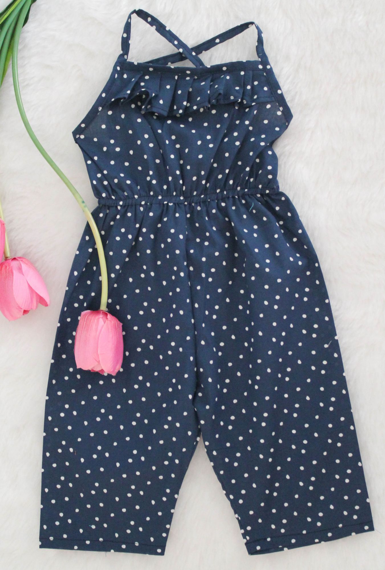 Woonie Sleeveless Dotted Jumpsuit-Navy Blue