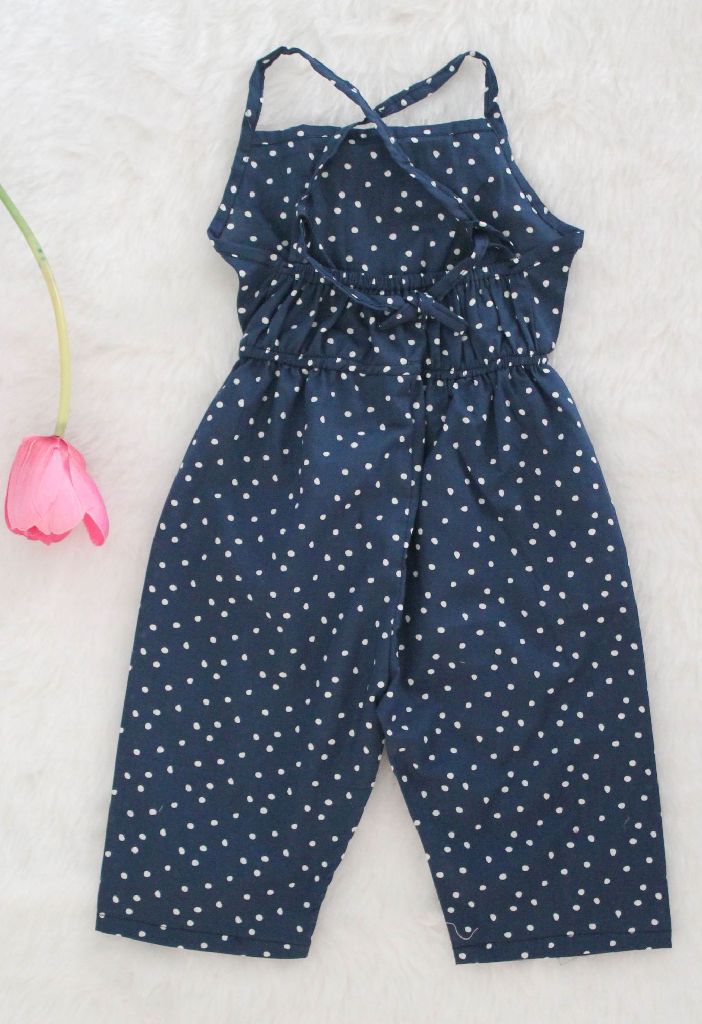 Woonie Sleeveless Dotted Jumpsuit-Navy Blue