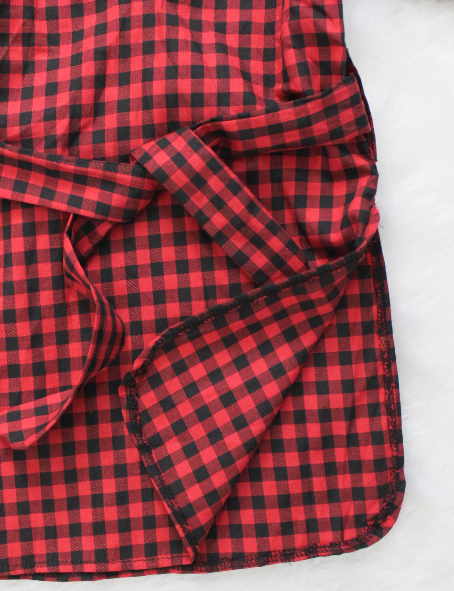 Woonie Half Sleeves Checked Single Dress-Red