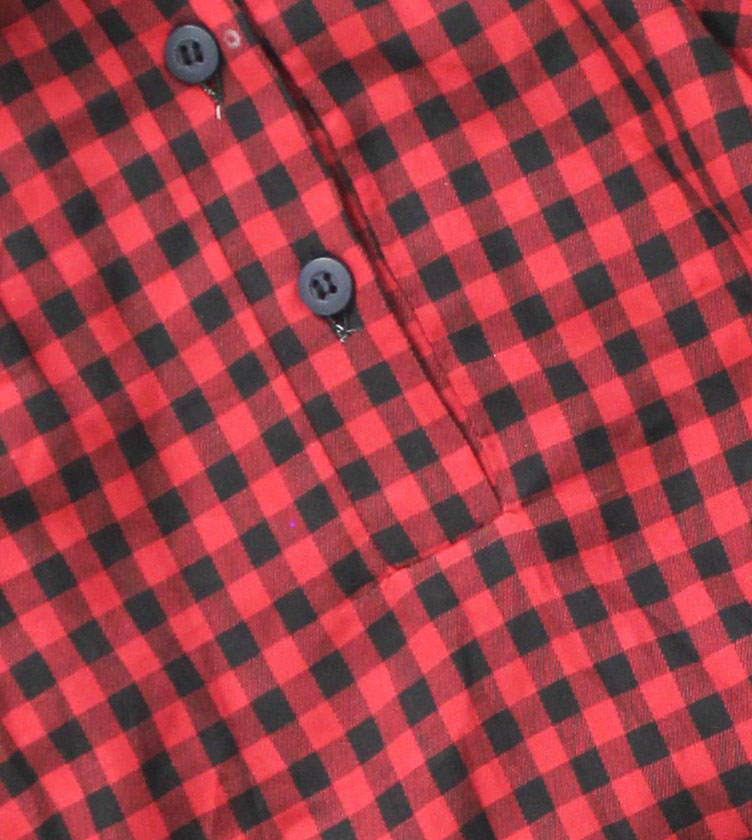 Woonie Half Sleeves Checked Single Dress-Red