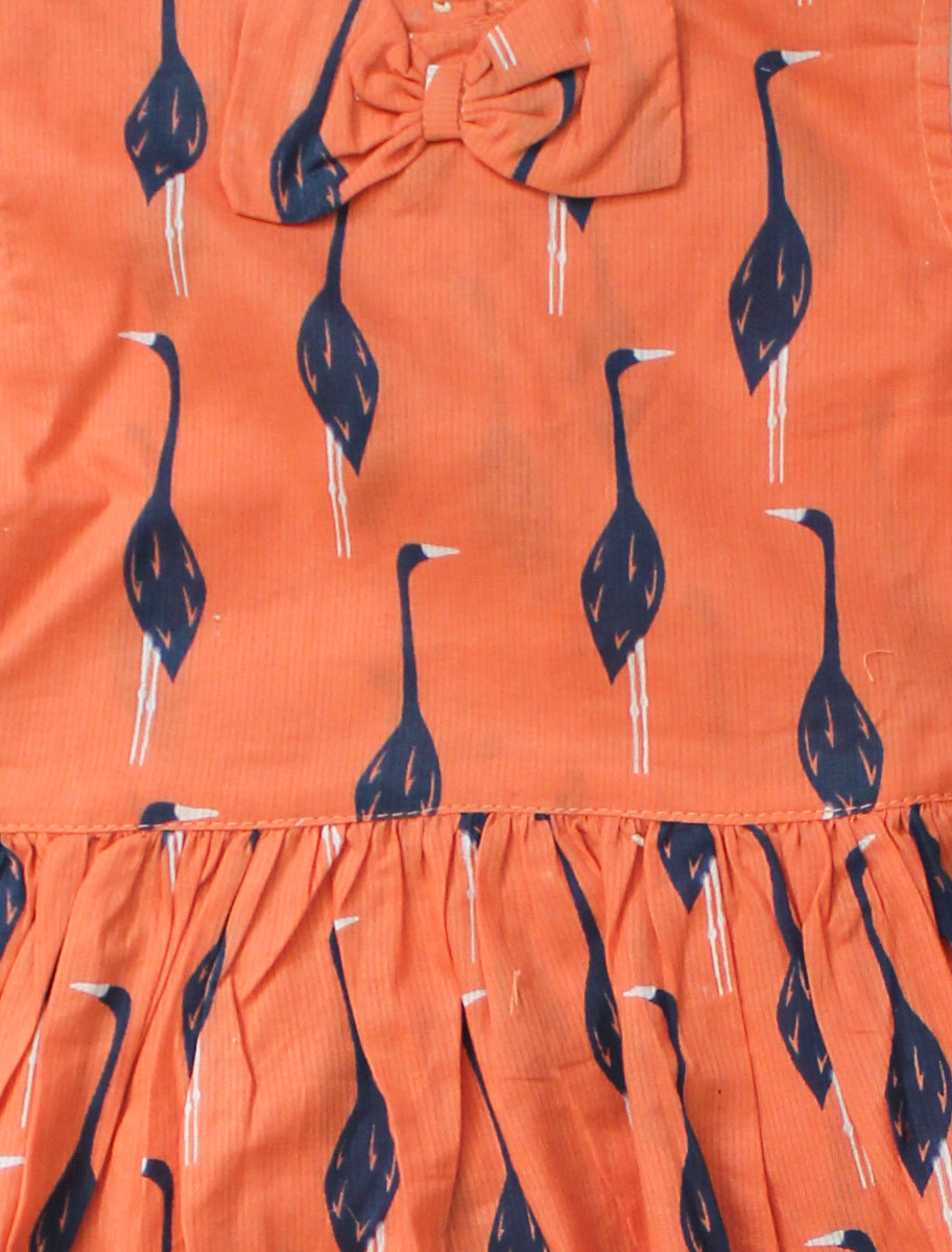 Woonie Sleeveless Swan Printed Frock-Orange