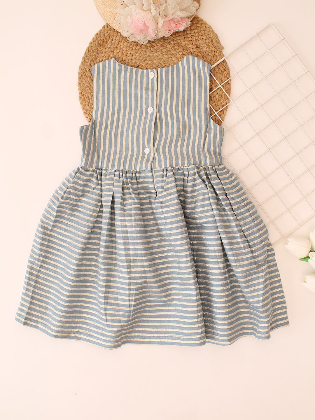 Striped Cotton Frock - Blue