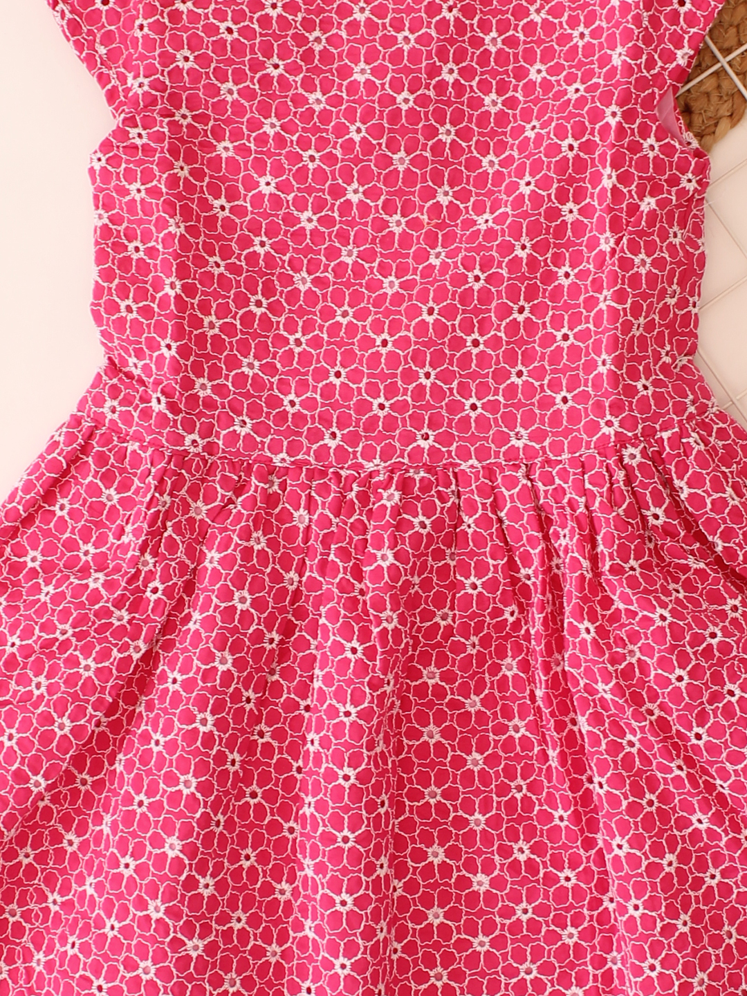 Cotton Schiffli Frock - Pink
