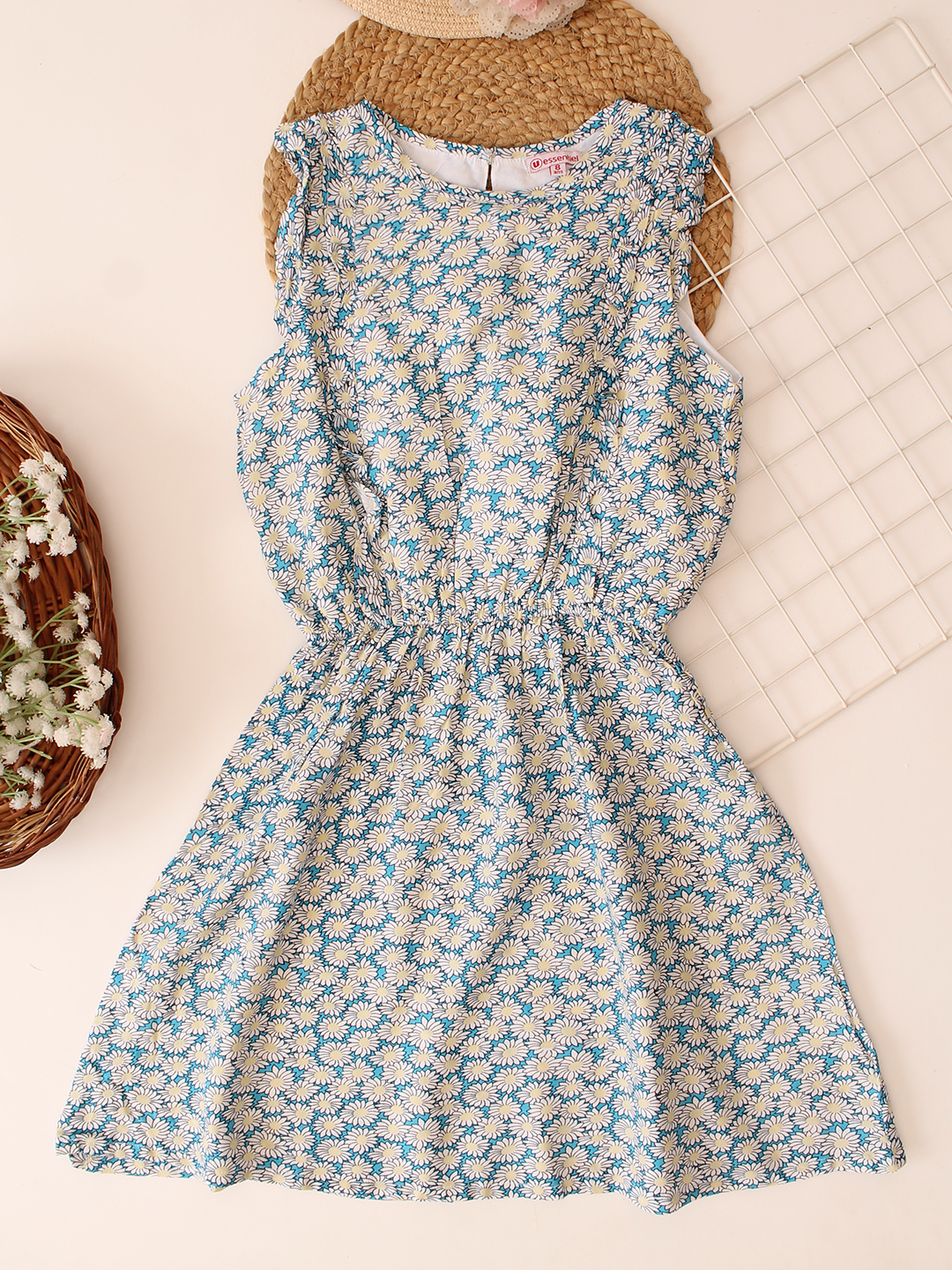 Sleeveless Floral Printed Dress - Blue