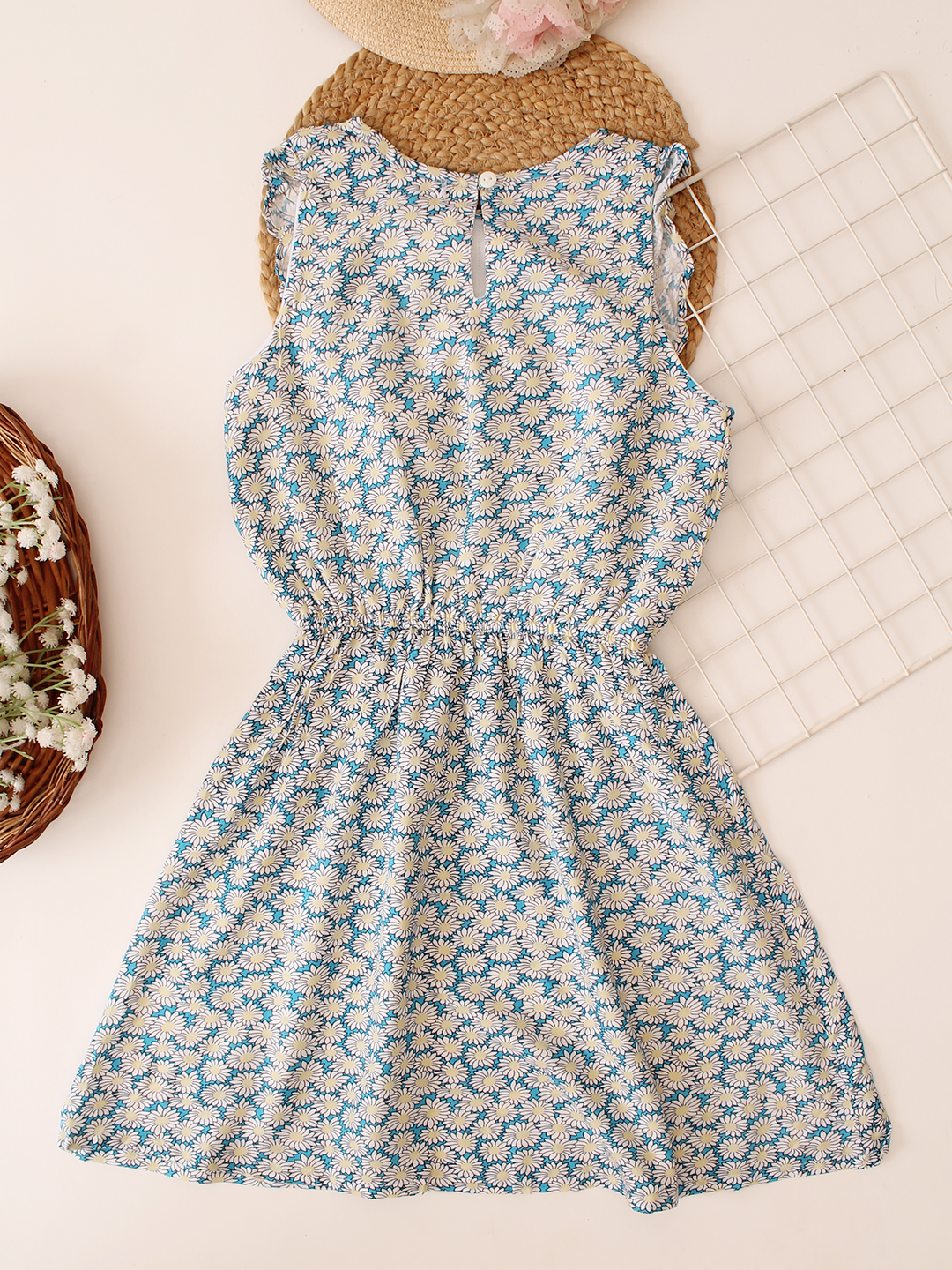 Sleeveless Floral Printed Dress - Blue