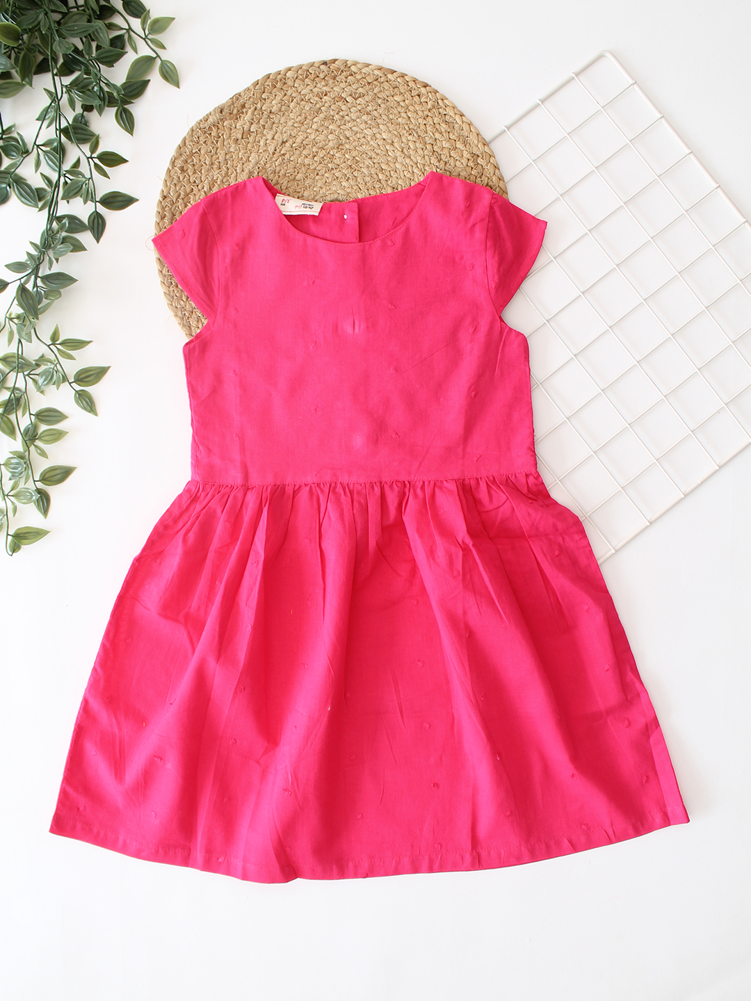 Woonie Cotton Knee Length Dress - Pink