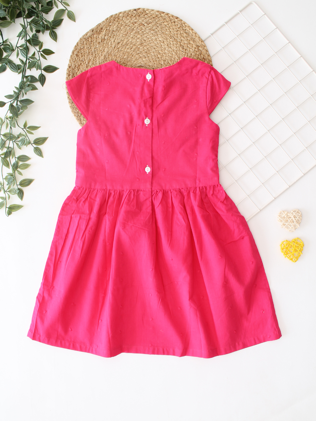 Woonie Cotton Knee Length Dress - Pink