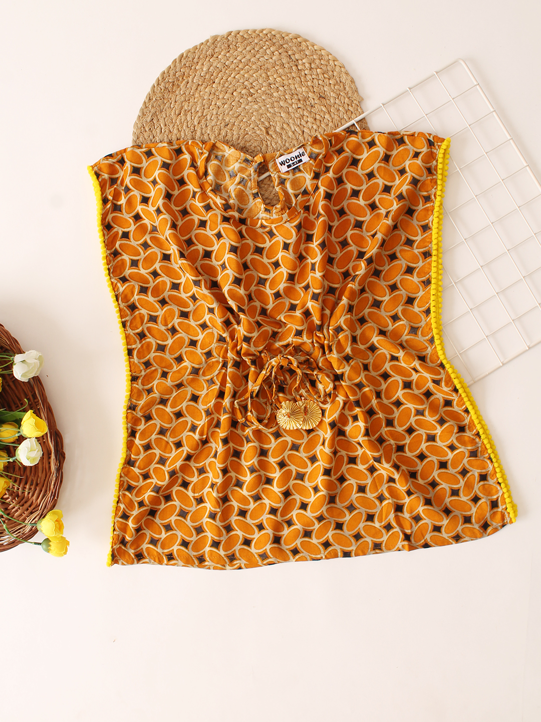 Woonie Cotton Printed Kaftan - Yellow