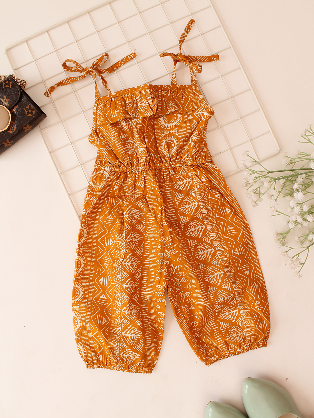 Woonie Sleeveless Printed Jumpsuit - Yellow