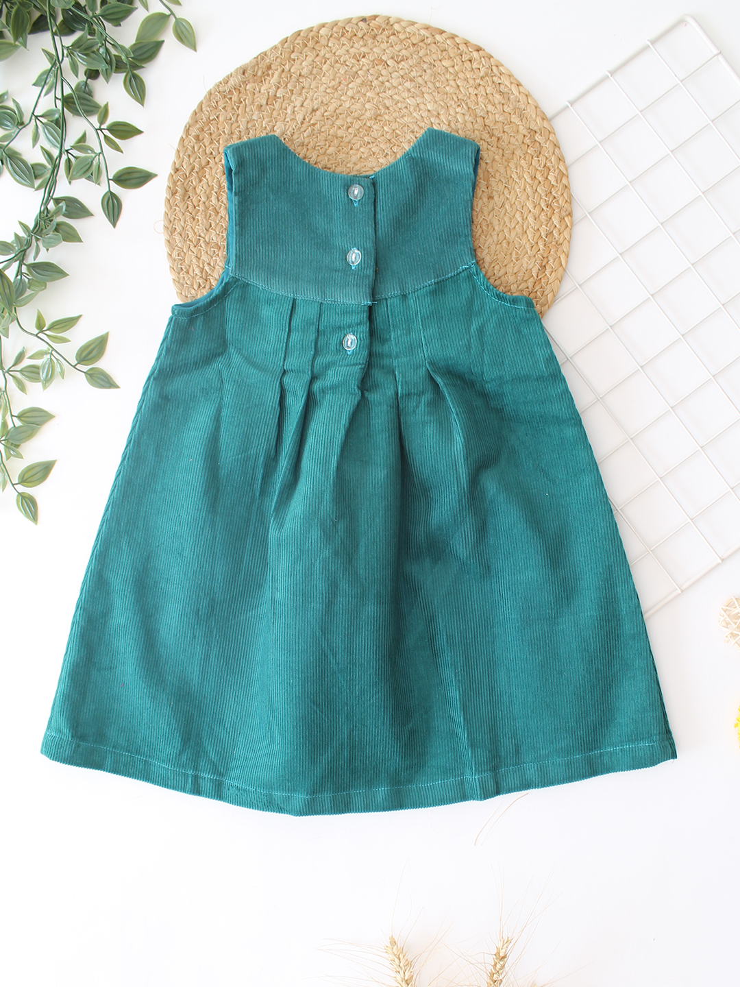 Corduroy Sleeveless Frock - Green