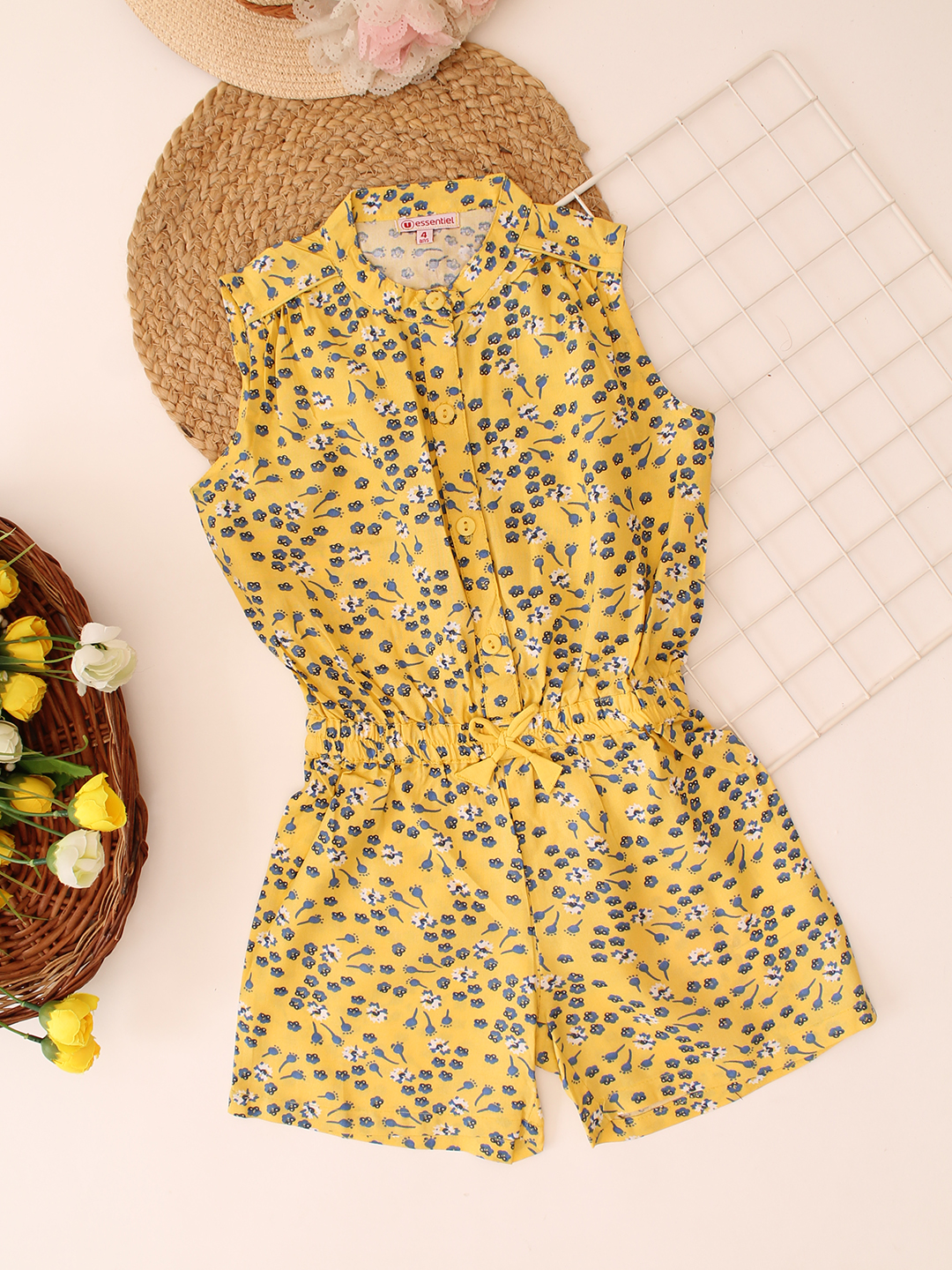Printed Girls Playsuit - Yellow