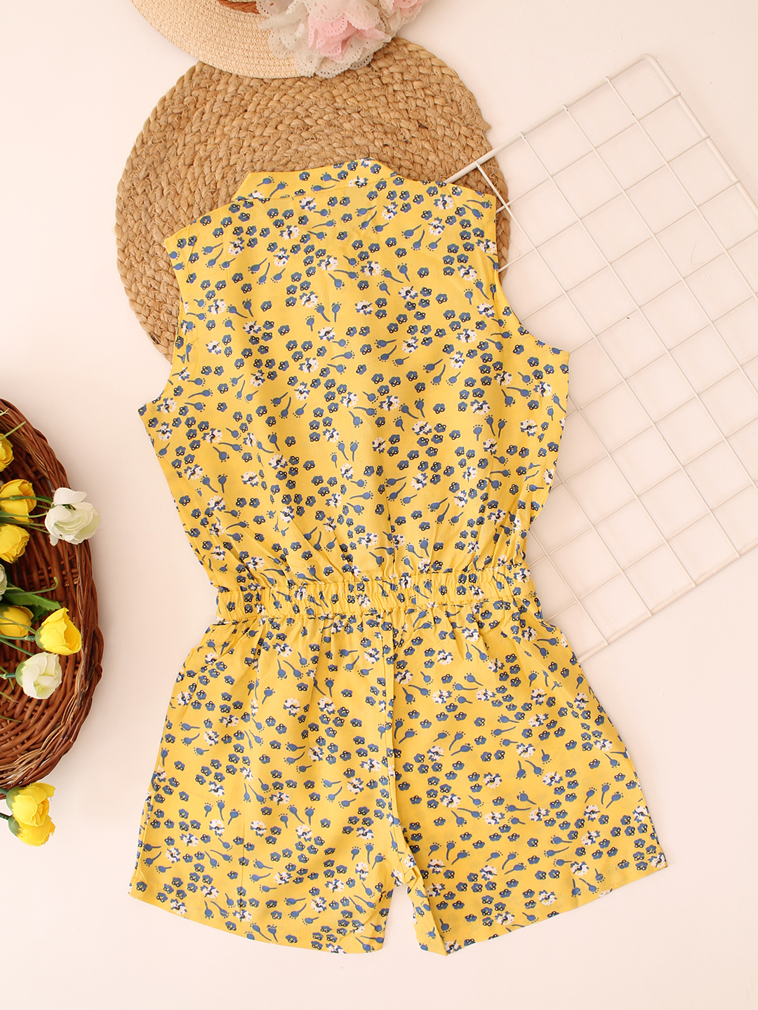 Printed Girls Playsuit - Yellow