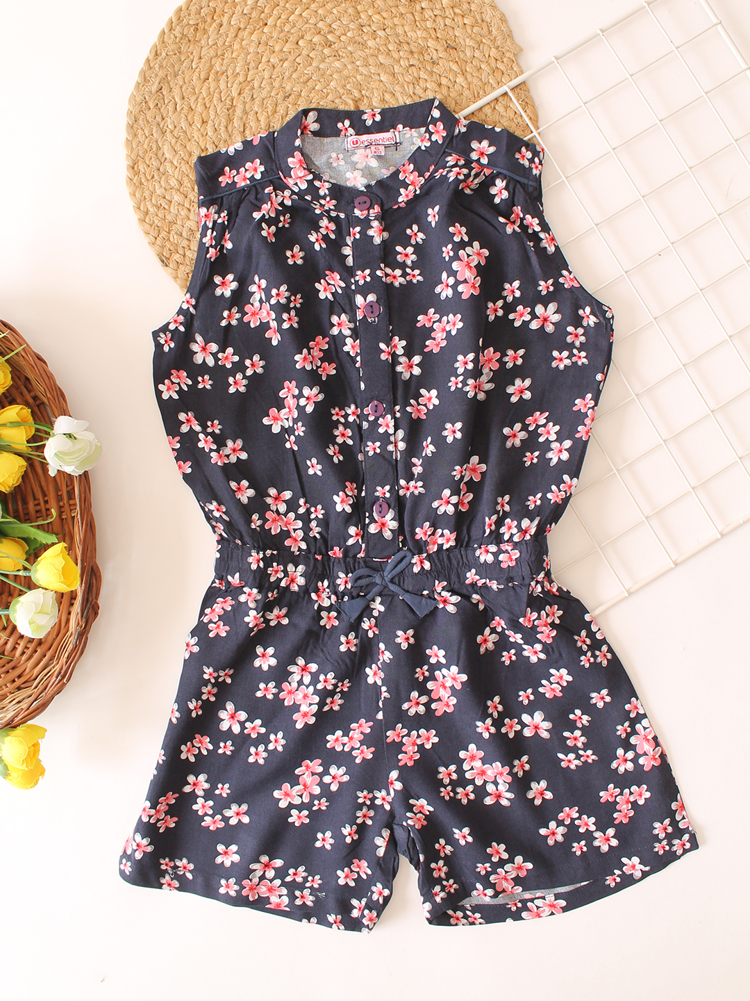 Printed Girls Playsuit - Navy