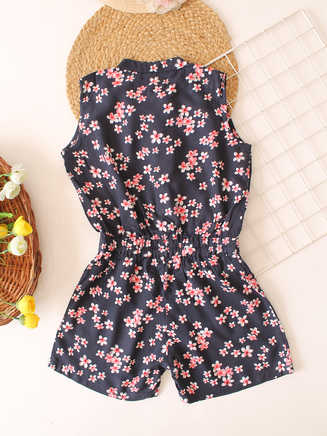 Printed Girls Playsuit - Navy