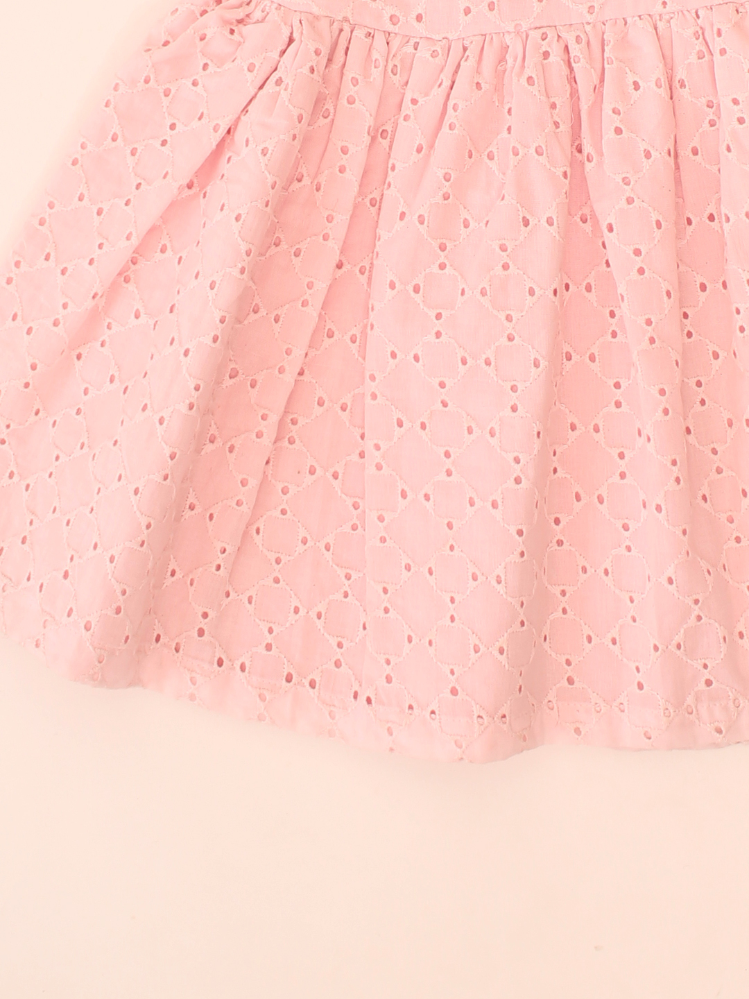 Woonie Cap Sleeves Schiffli Frock - Pink