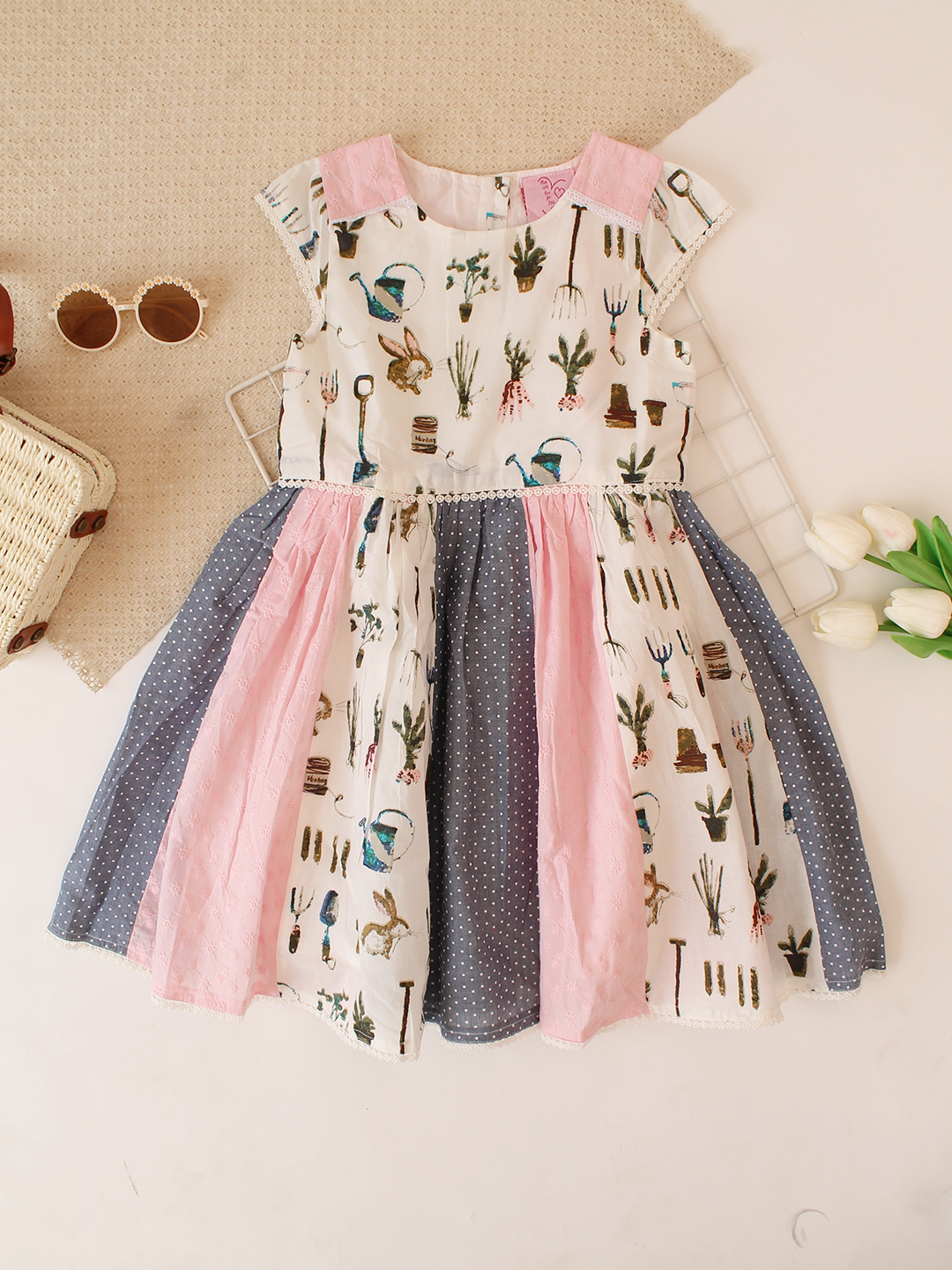 Woonie Cap Sleeves Frock - Multicolor