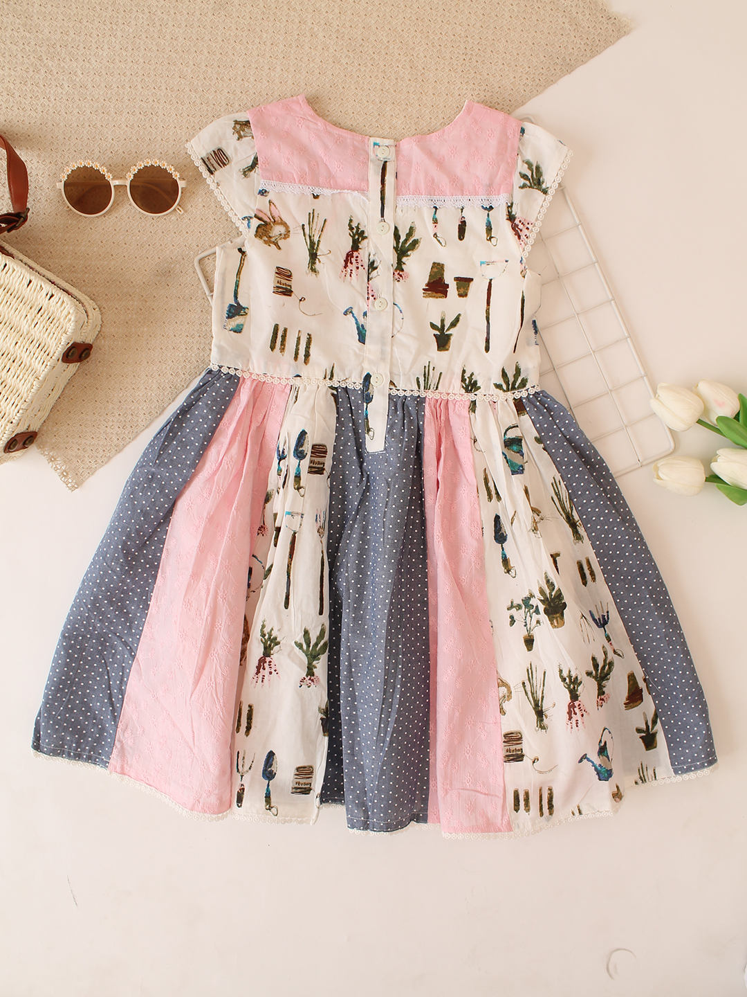 Woonie Cap Sleeves Frock - Multicolor