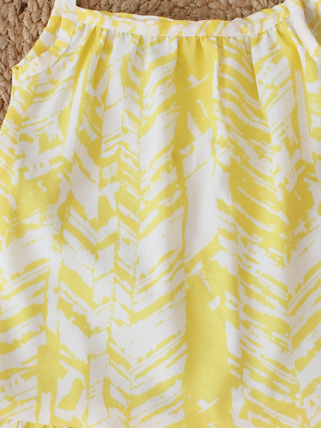 Woonie Sleeveless Printed Flared Frock - Yellow