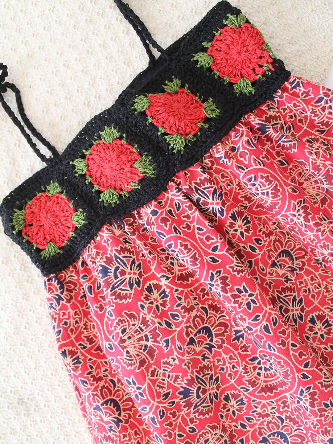 Cotton Crochet Rose Frock - Red