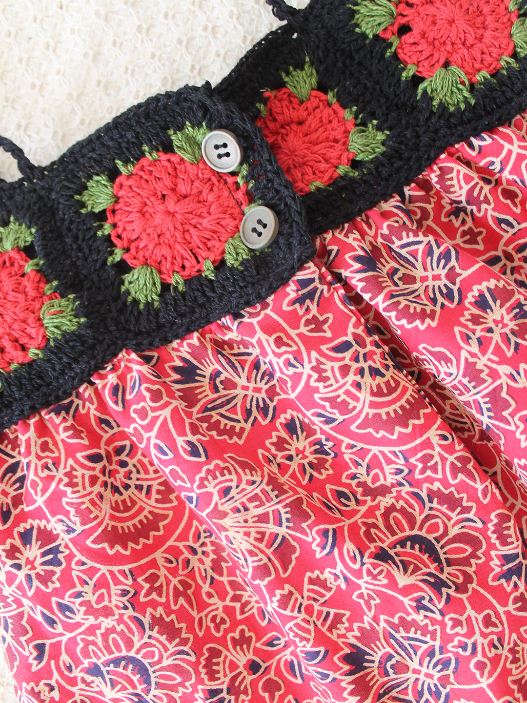 Cotton Crochet Rose Frock - Red
